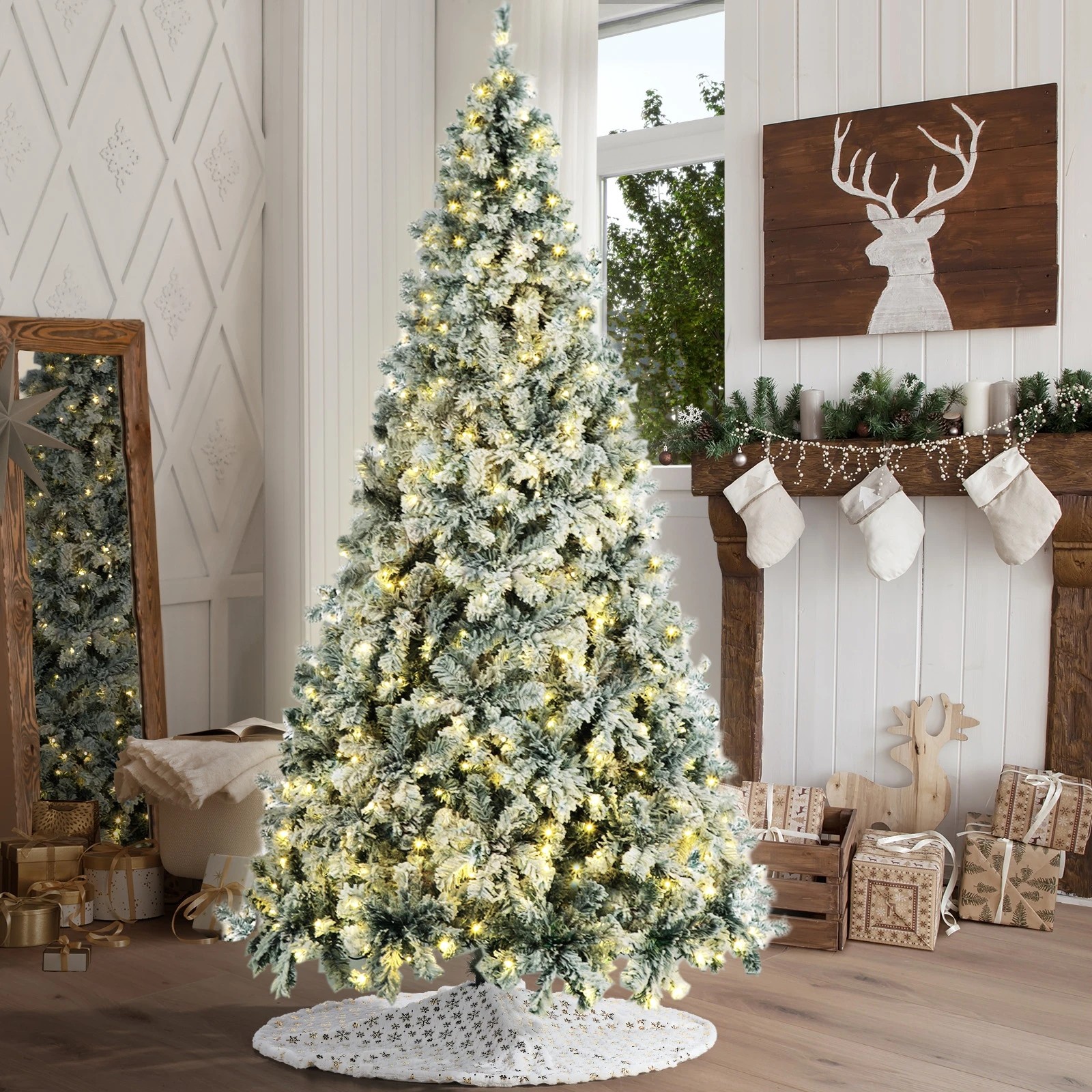 2 Tinseltown LED Christmas Tree 2.4M 8FT with Tree Skirt Light Snow-sprayed - Green, 2 of 8