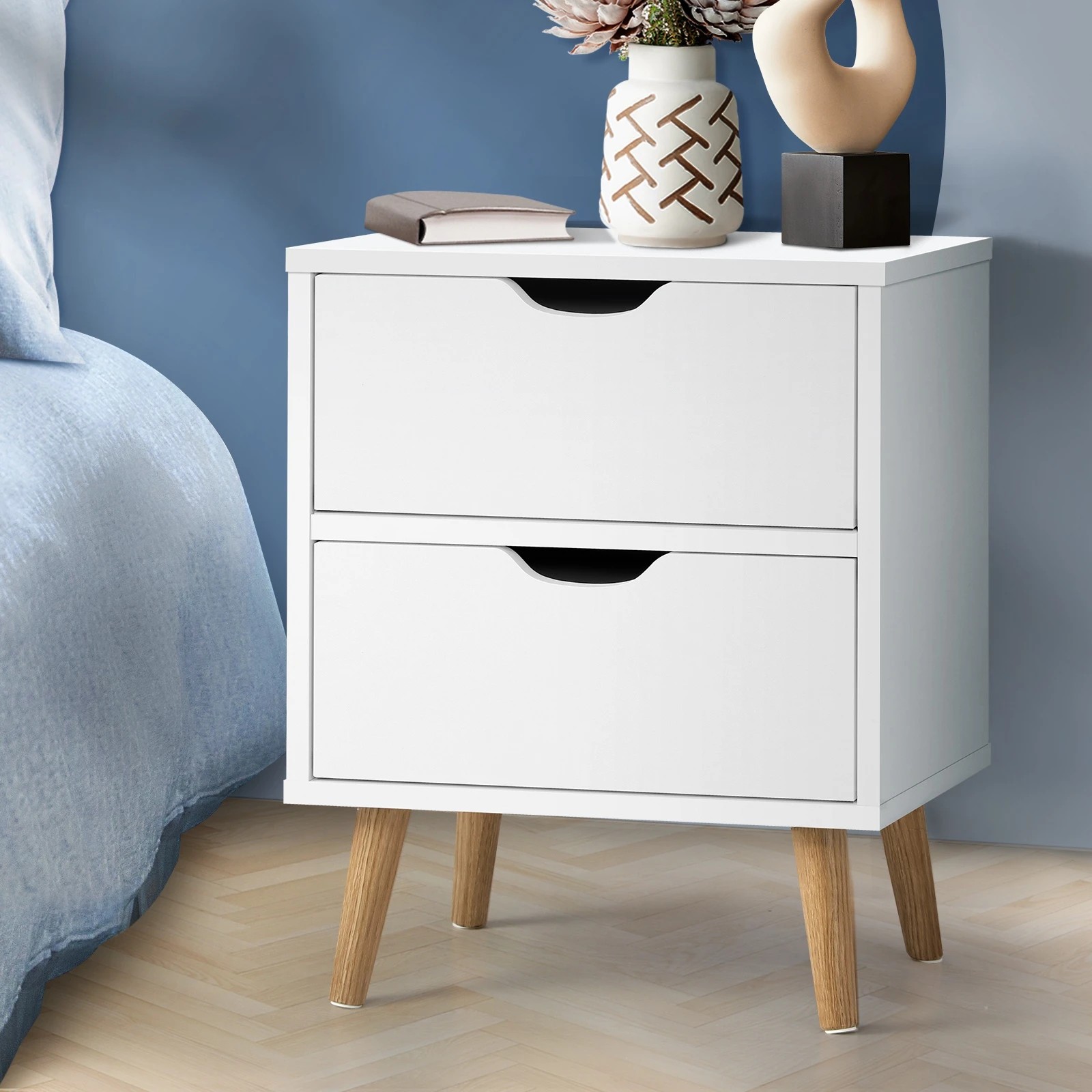 2 Oikiture Bedside Tables 2 Drawers Side Table Nightstand Storage
 - White, 2 of 10
