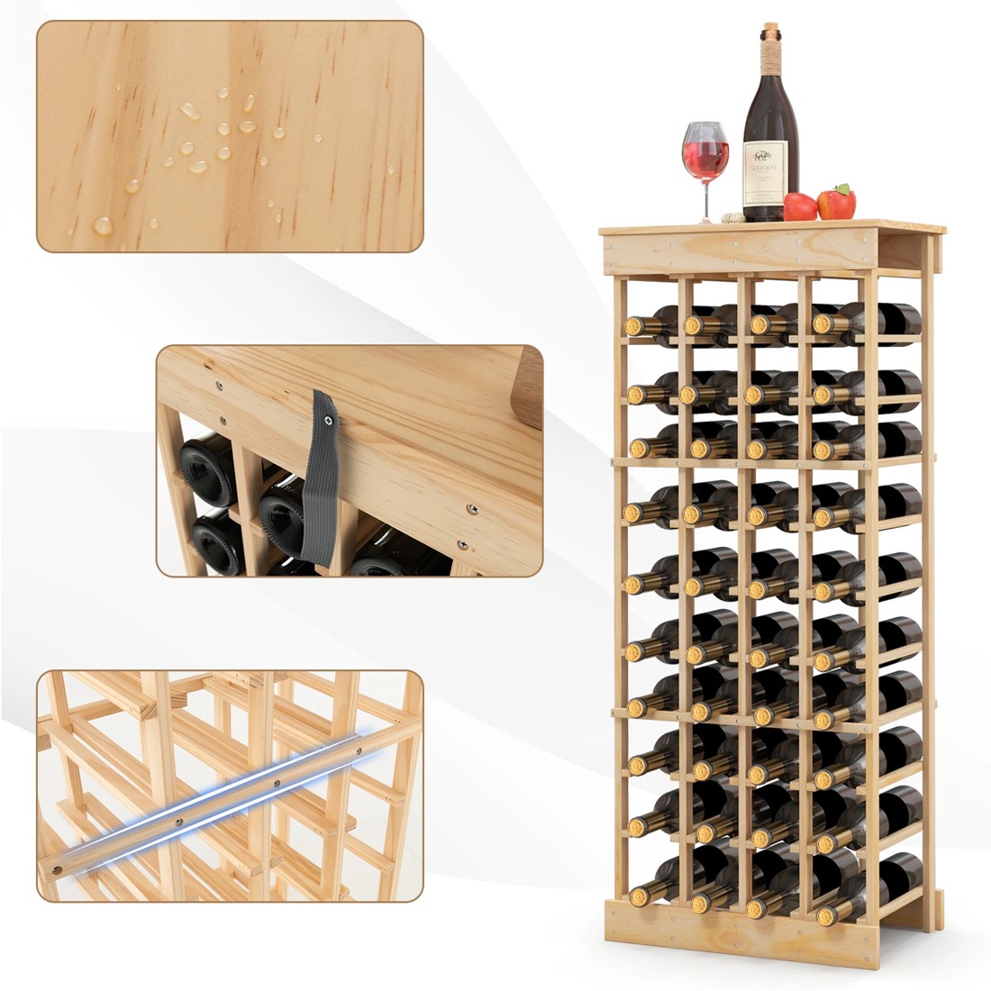 3 Costway 40-Bottle Wine Rack 10-tier Display Shelves, 3 of 6
