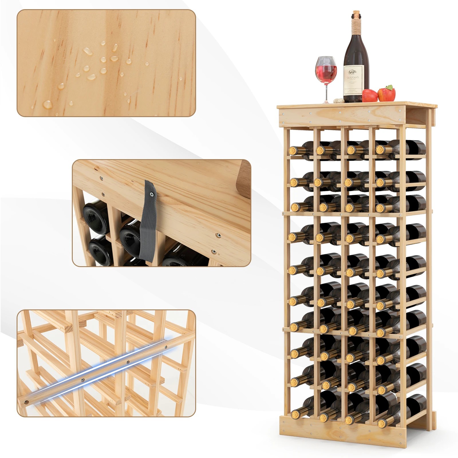 3 Costway 40-Bottle Wine Rack 10-tier Display Shelves, 3 of 6
