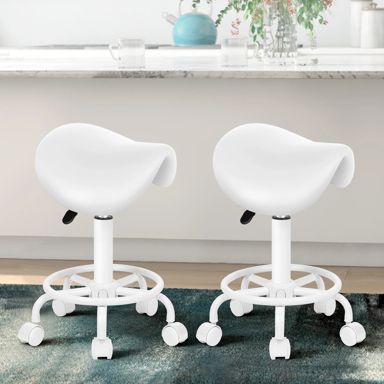 7 Alfordson 2x Salon Stool Saddle Swivel Barber Hair Dress Chair Sierra - White, 7 of 7