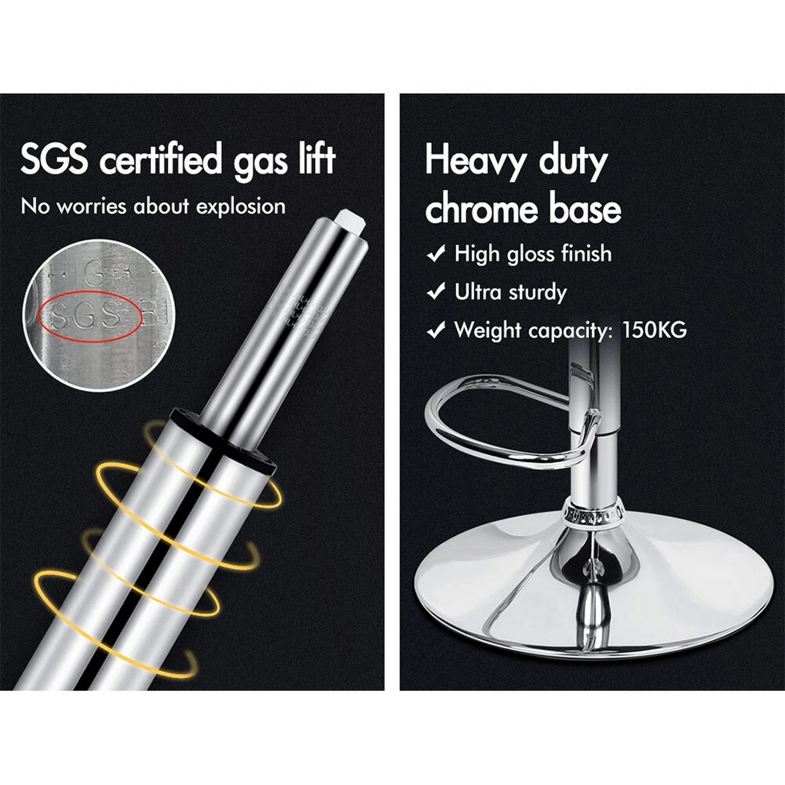 5 ALFORDSON 2x Bar Stools Ralph Kitchen Swivel Chair Leather Gas Lift - Black, 5 of 5