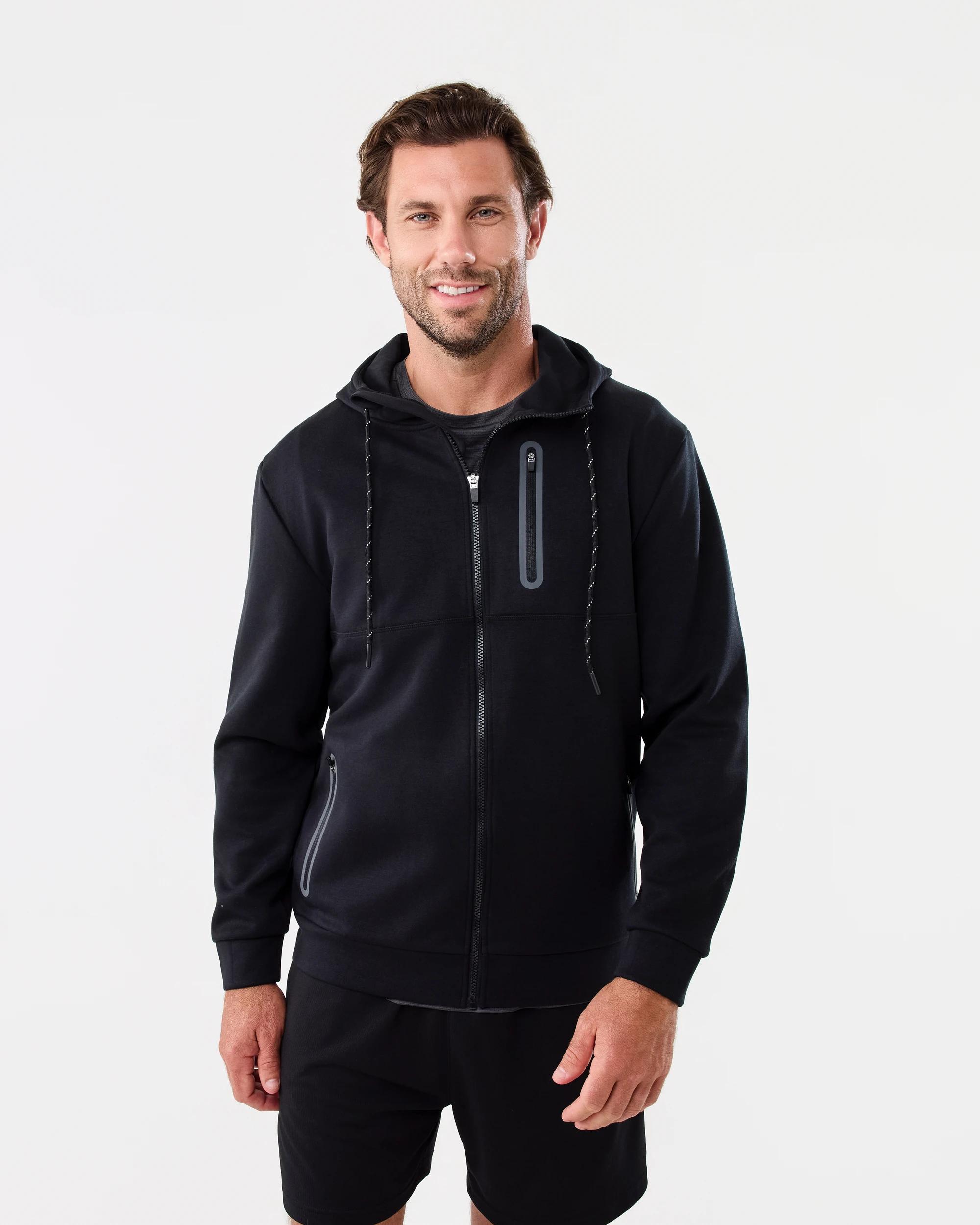 2 Active Mens Sports Tech Hoodie Black, 2 of 8