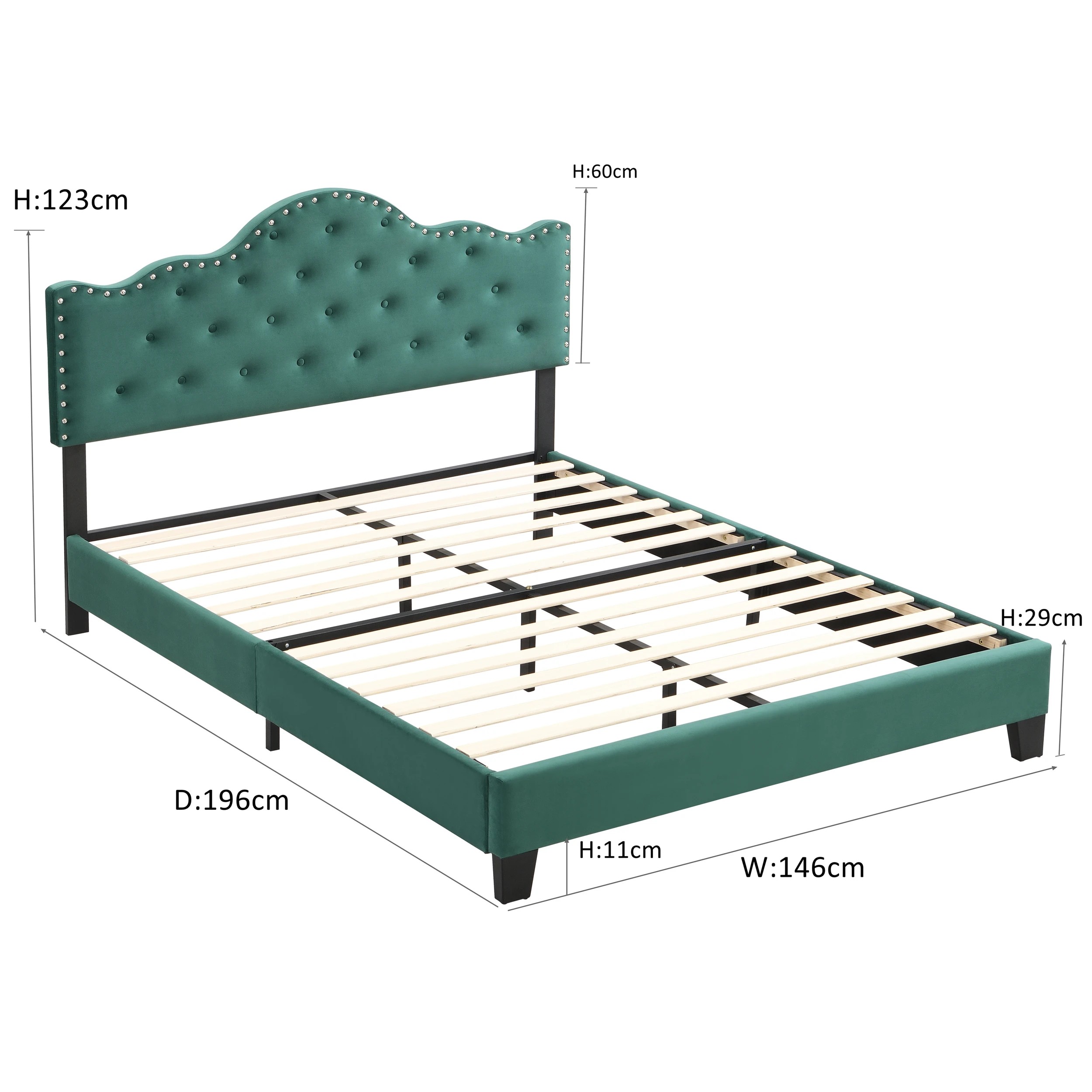 10 IHOMDEC BEF05 Velvet Double Bed Frame - Green - Green, 10 of 10