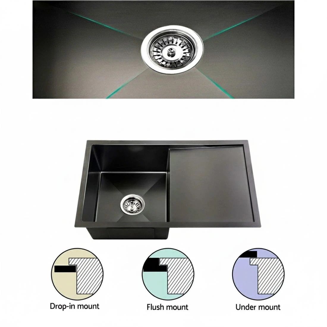 4 Cefito Kitchen Sink 75X45CM Stainless Steel Basin Single Bowl - Black, 4 of 4