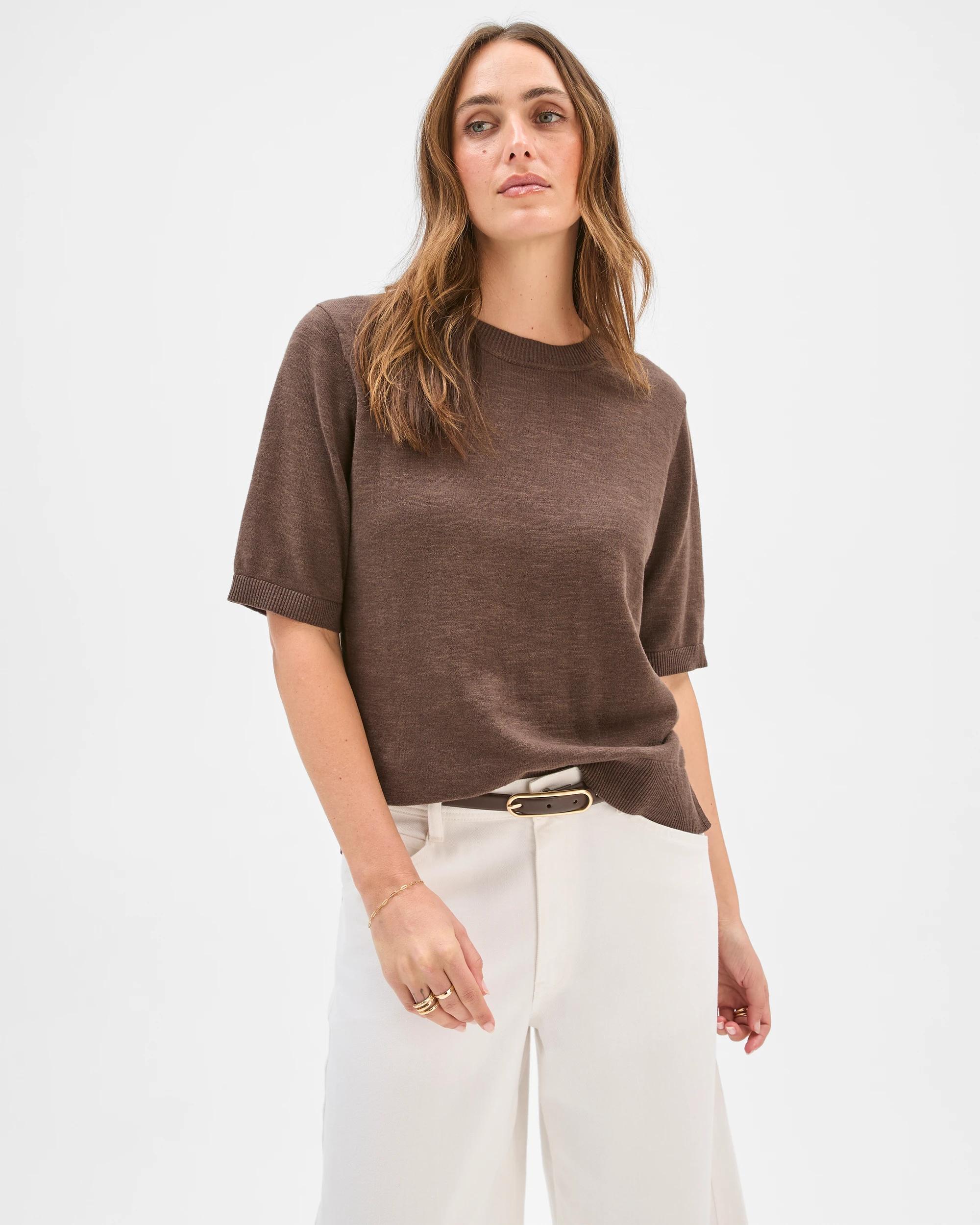 4 Target Woman Australian Cotton/Linen Blend Knit T-Shirt COFFEE BEAN, 4 of 6