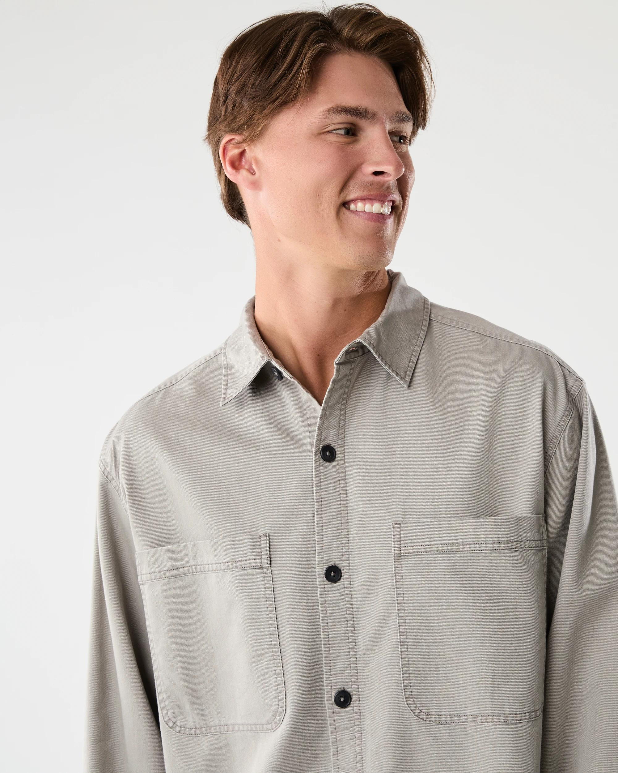 4 Long Sleeve Twill Overshirt Bge Smoke, 4 of 7