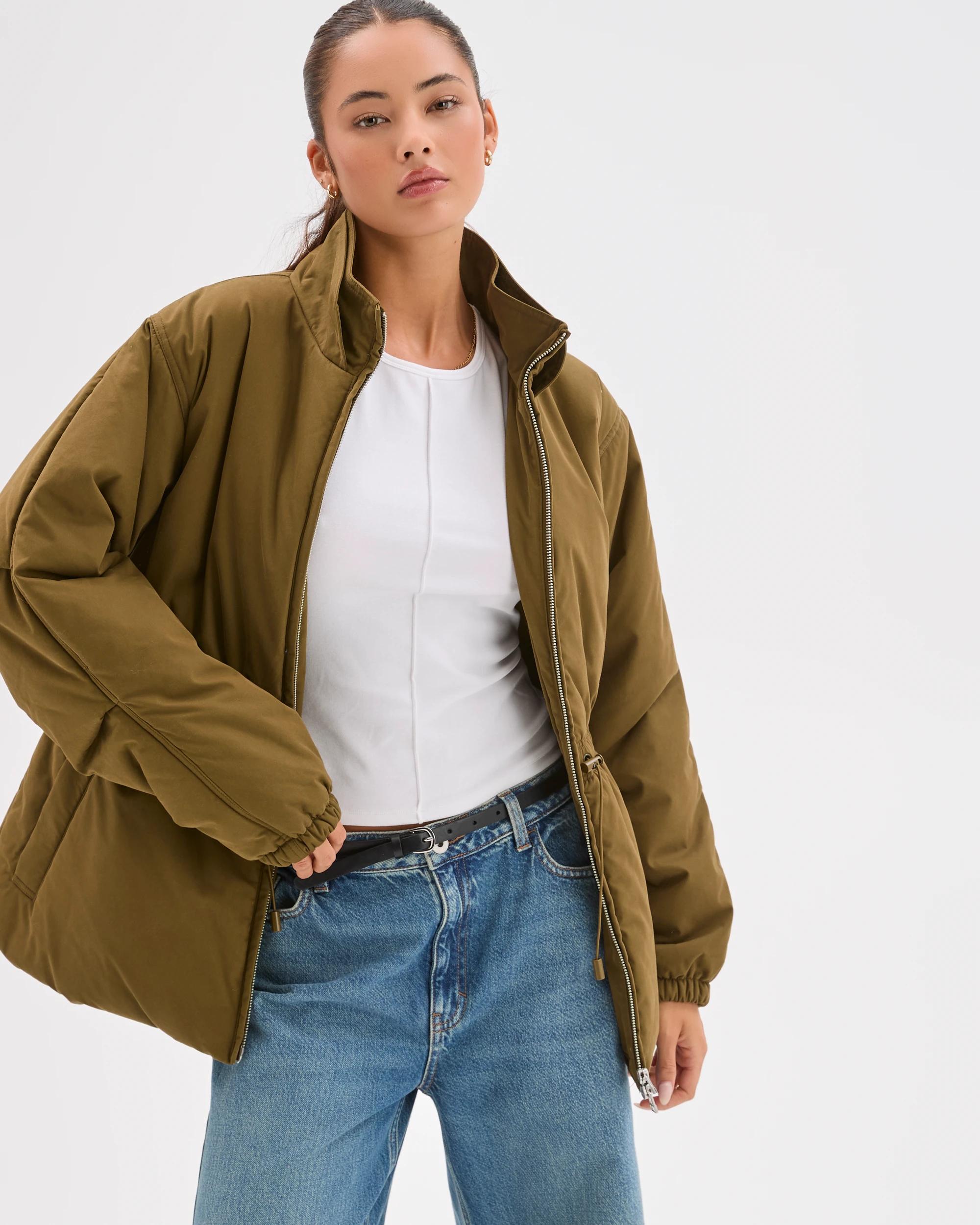 4 Lily Loves Australian Cotton Blend Cinched Puffer Jacket WOODLAND GREEN, 4 of 8