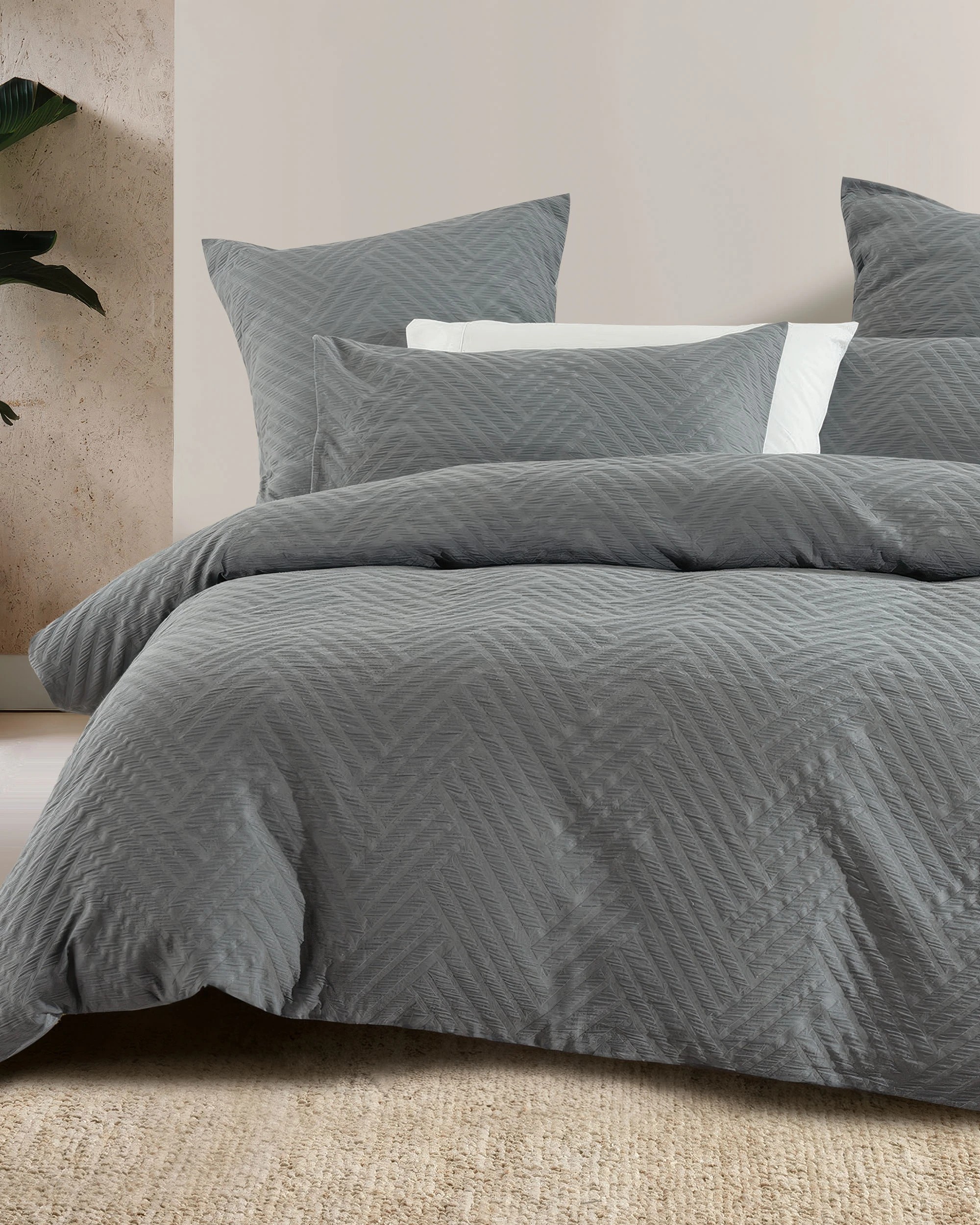 1 Bambury Panama Jacquard Cotton-Polyester Blend  Easy Care Machine Washable  Quilt Cover Set  Steel - Queen Bed - Grey, 1 of 4