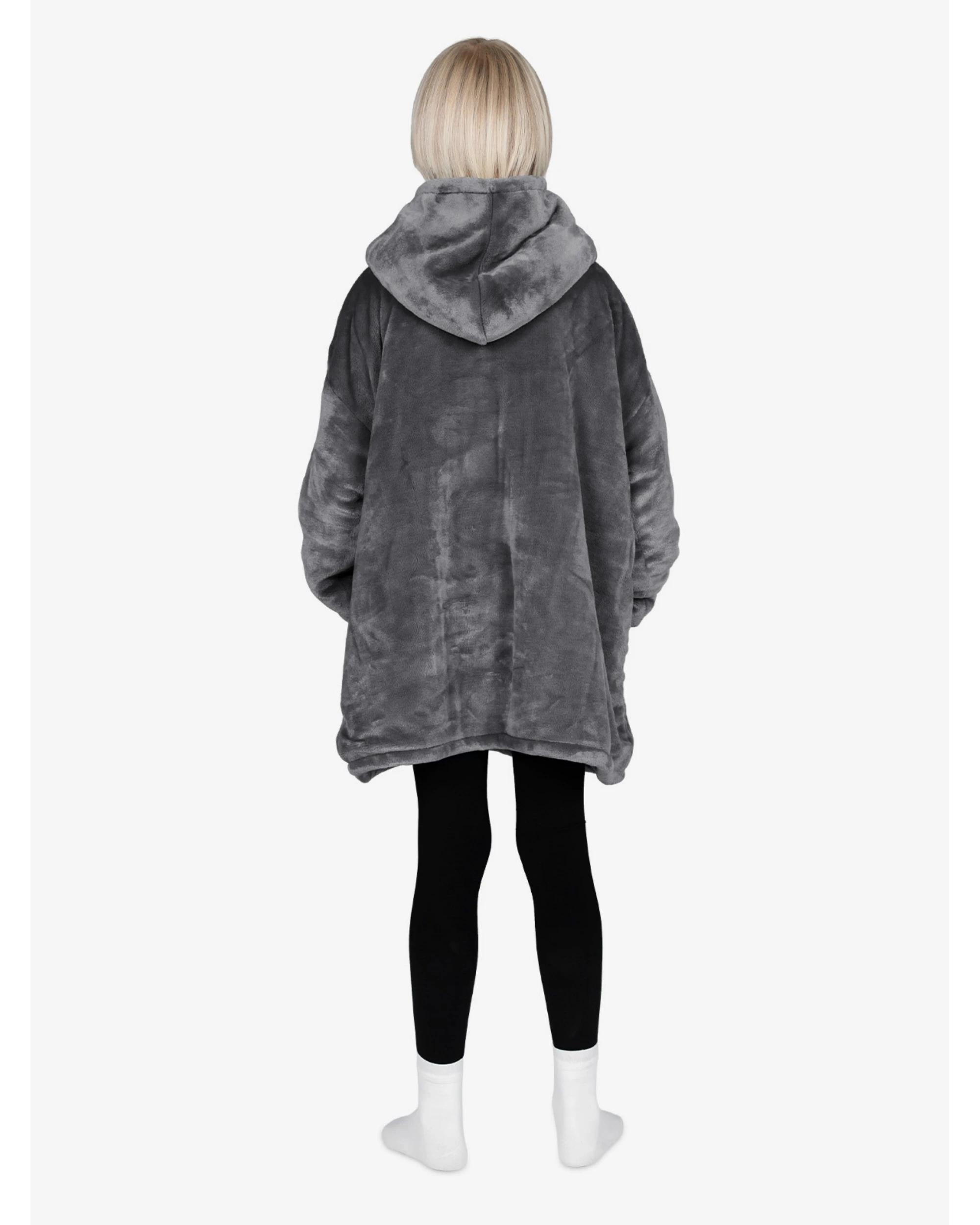 4 Advwin Wearable Blanket Oversized Comfort Hoodie Kids Black Dark Grey, 4 of 5