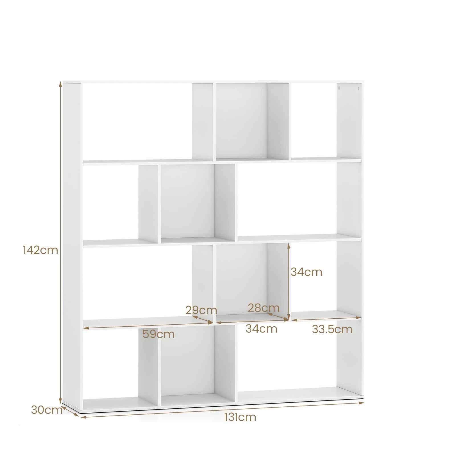 4 Costway 4-Tier Bookcase Open Shelf Display Rack Bookshelf w/12 Storage Cube Units Home Office - White, 4 of 5
