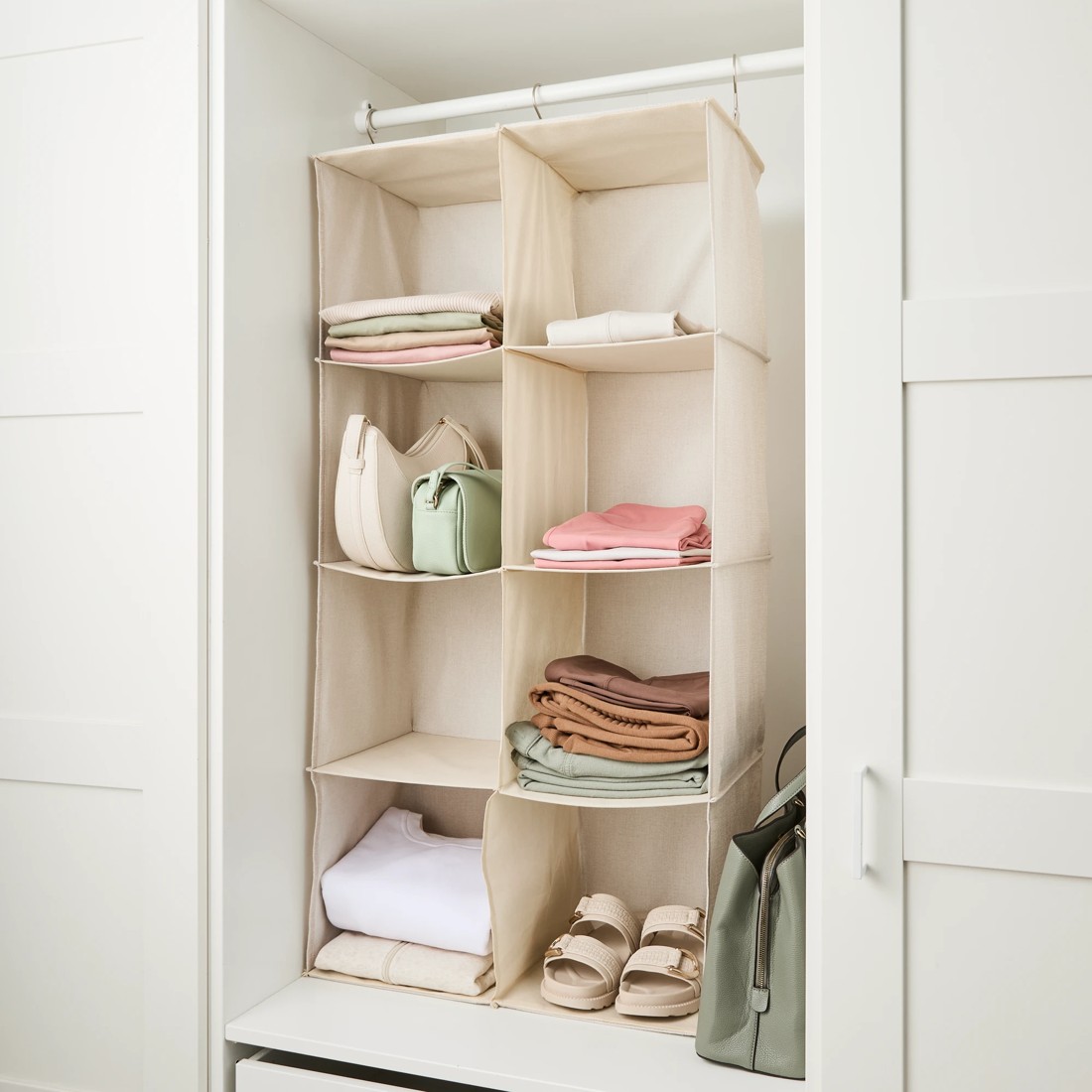 2 Linen Look 8 Cube Hanging Organiser - Beige, 2 of 8