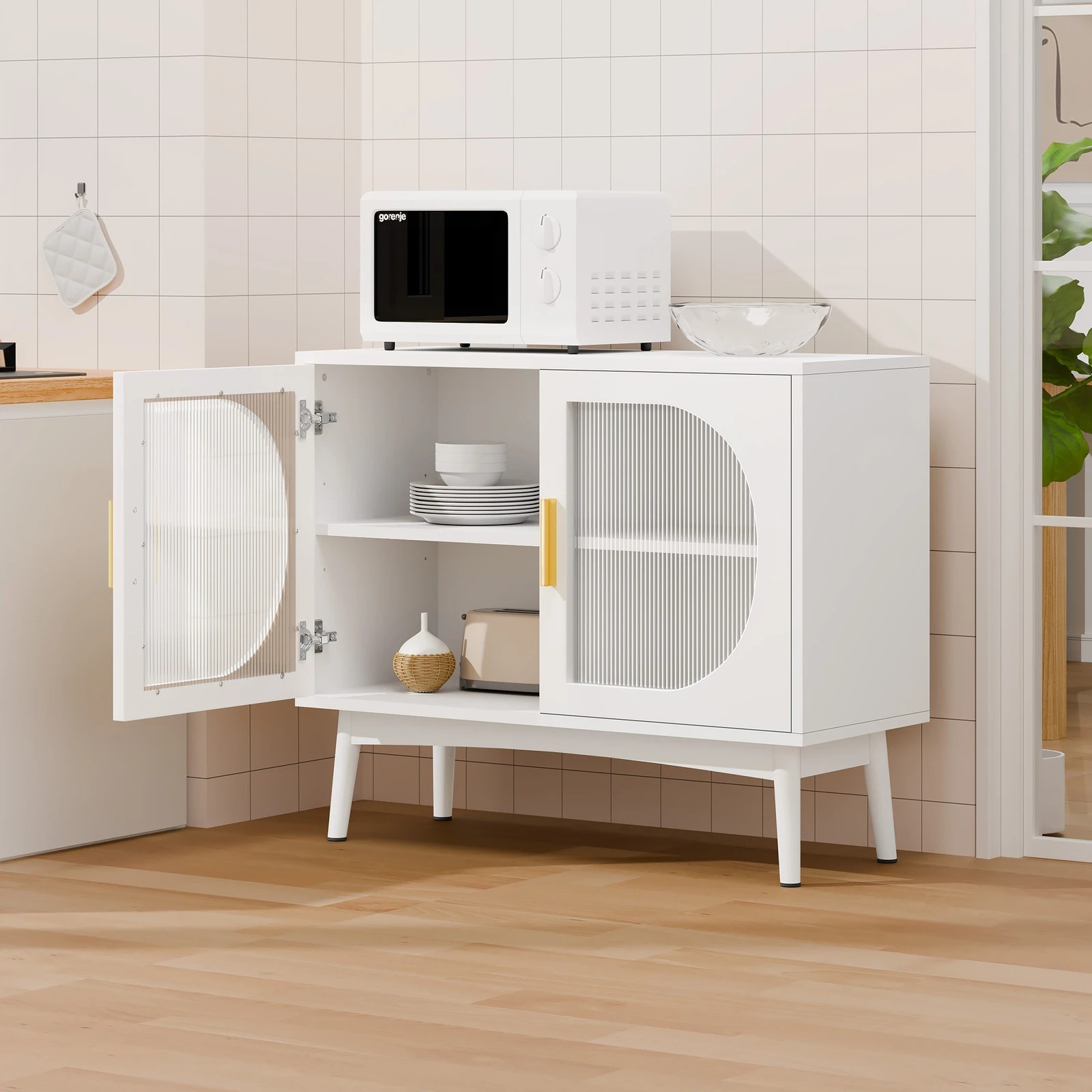 3 Alfordson Buffet Sideboard 2 Doors Cabinet Fluted Doors - White, 3 of 9