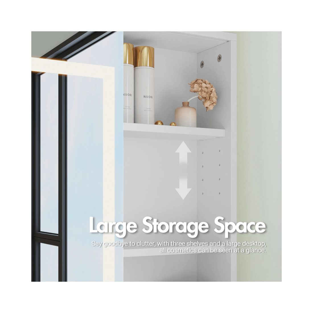 7 Advwin Dressing Table Stool Set With Slide Make Up Led Mirror Vanity Desk With 2 Storage Drawers And Open Storage Shelf, 7 of 10