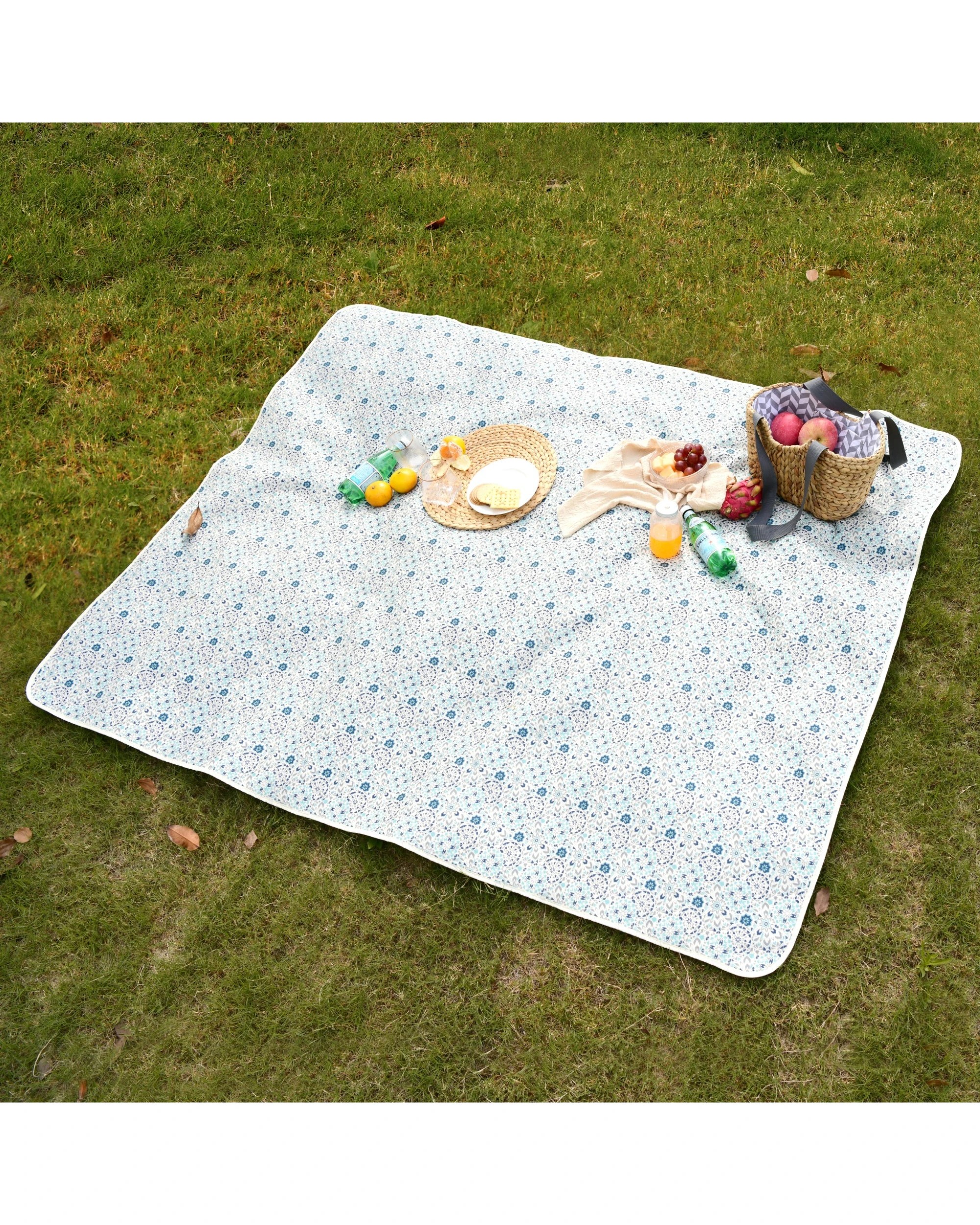 2 Sherwood Cotton Top Picnic Rug 200x150cm - Blue Mosaic, 2 of 6
