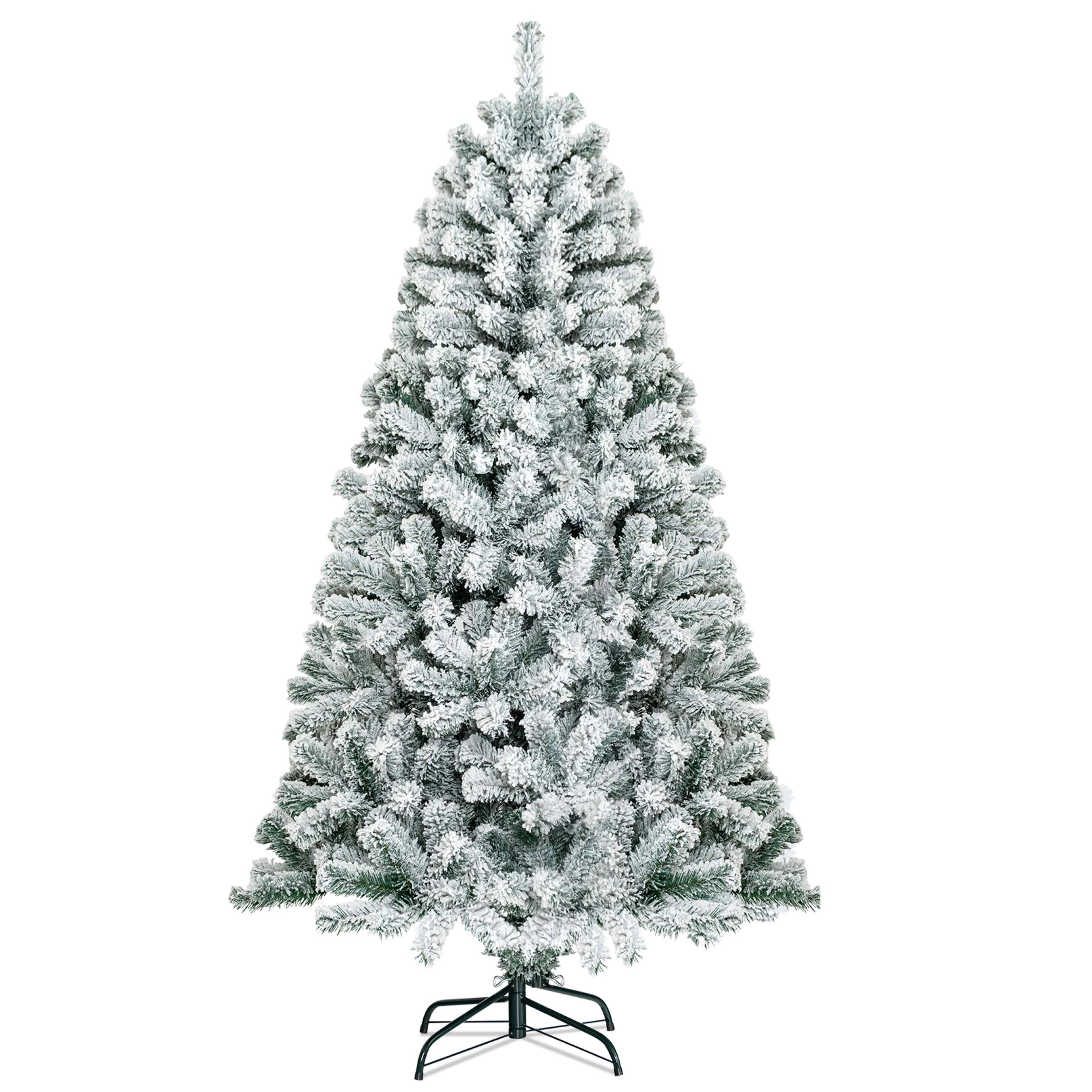 1 Costway 180cm Snow Flocked Christmas Tree w/860 Tips Unlit Artificial Hinged Full Tree, 1 of 8