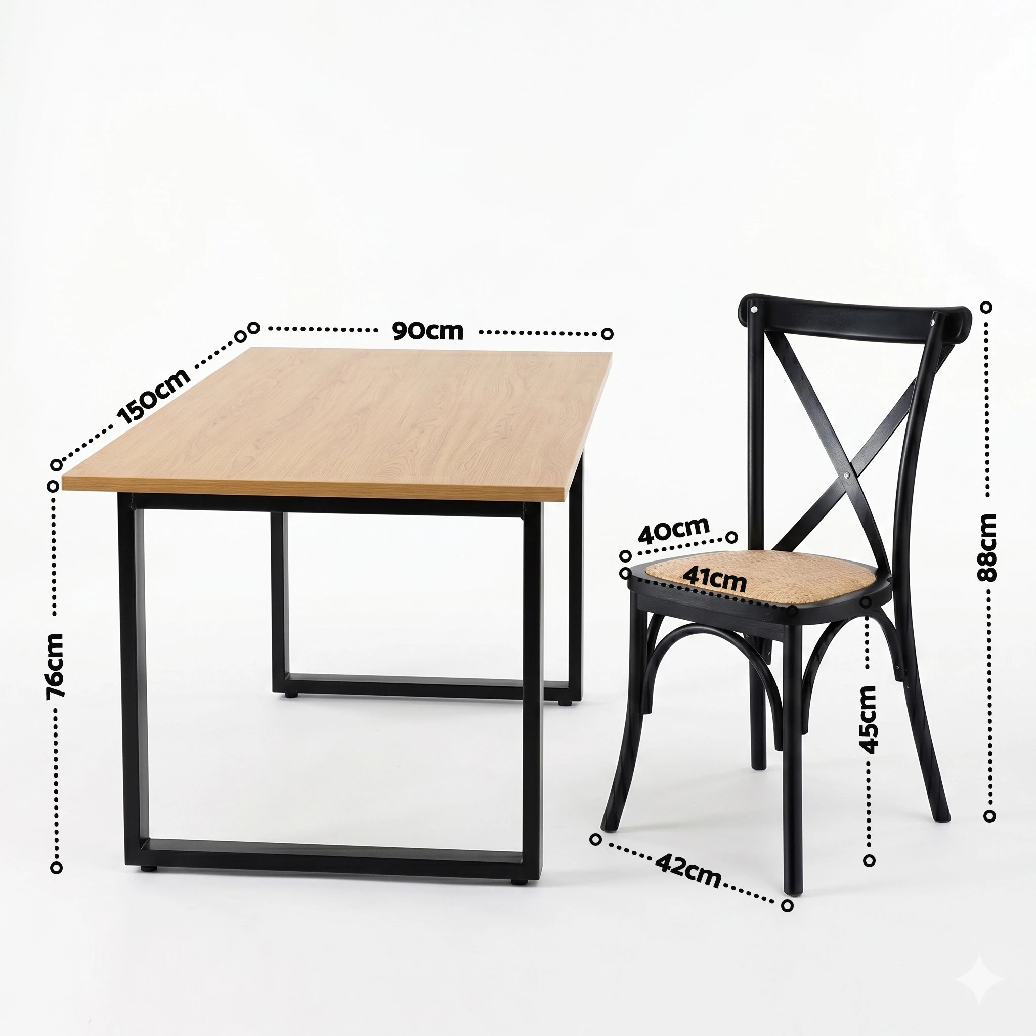 3 Artiss Dining Table and Chairs Set 5PCS Industrial 4 Black Rattan Chairs for Kitchen, Dining Room - Multi, 3 of 8
