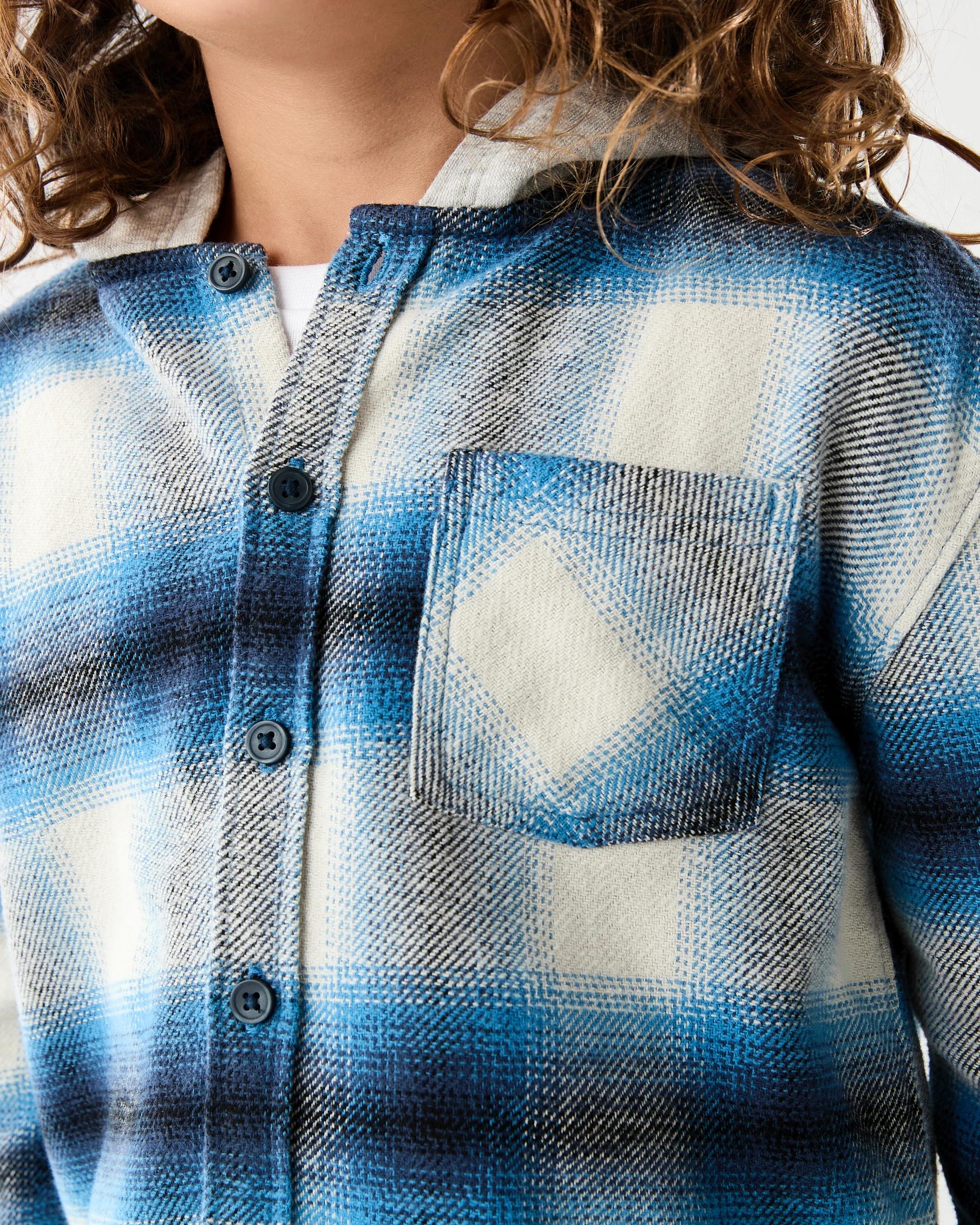 5 Yarn Dye Flannel Shirt with Hood Mlt Pld Bl, 5 of 6