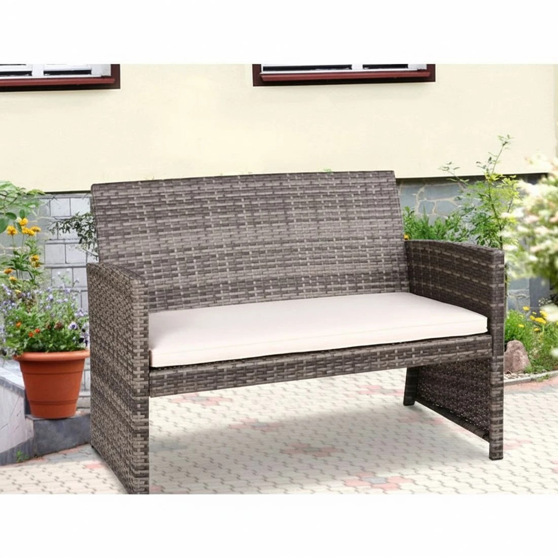 5 Gardeon 4 PCS Outdoor Sofa Set with Storage Cover Rattan Chair Furniture - Grey, 5 of 7
