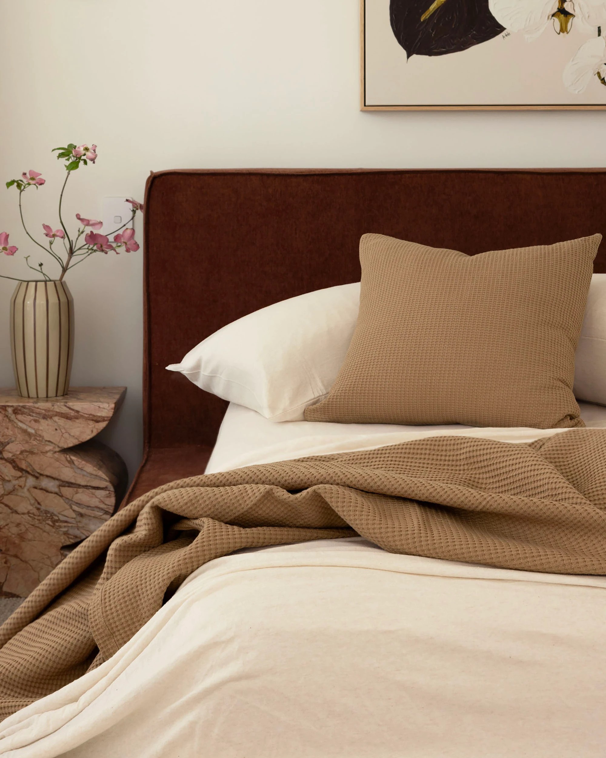 2 Bambury Milo Cotton Soft Waffle TexturedSquare Cushion Chai - Brown, 2 of 5