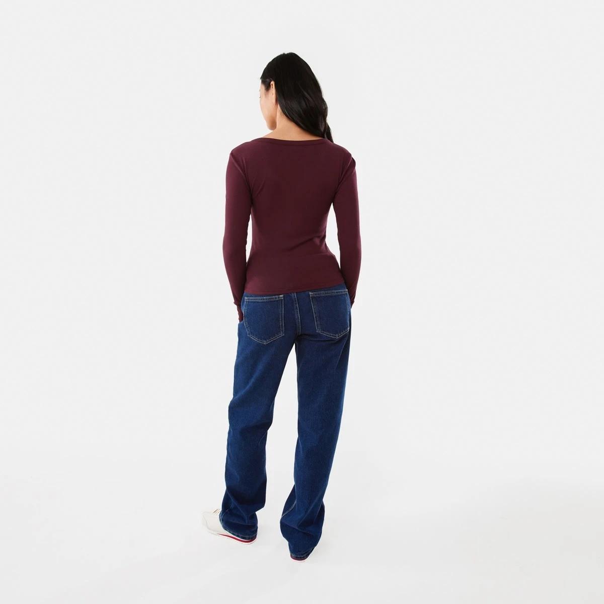 4 Long Sleeve Rib Henley Top Burgundy, 4 of 6