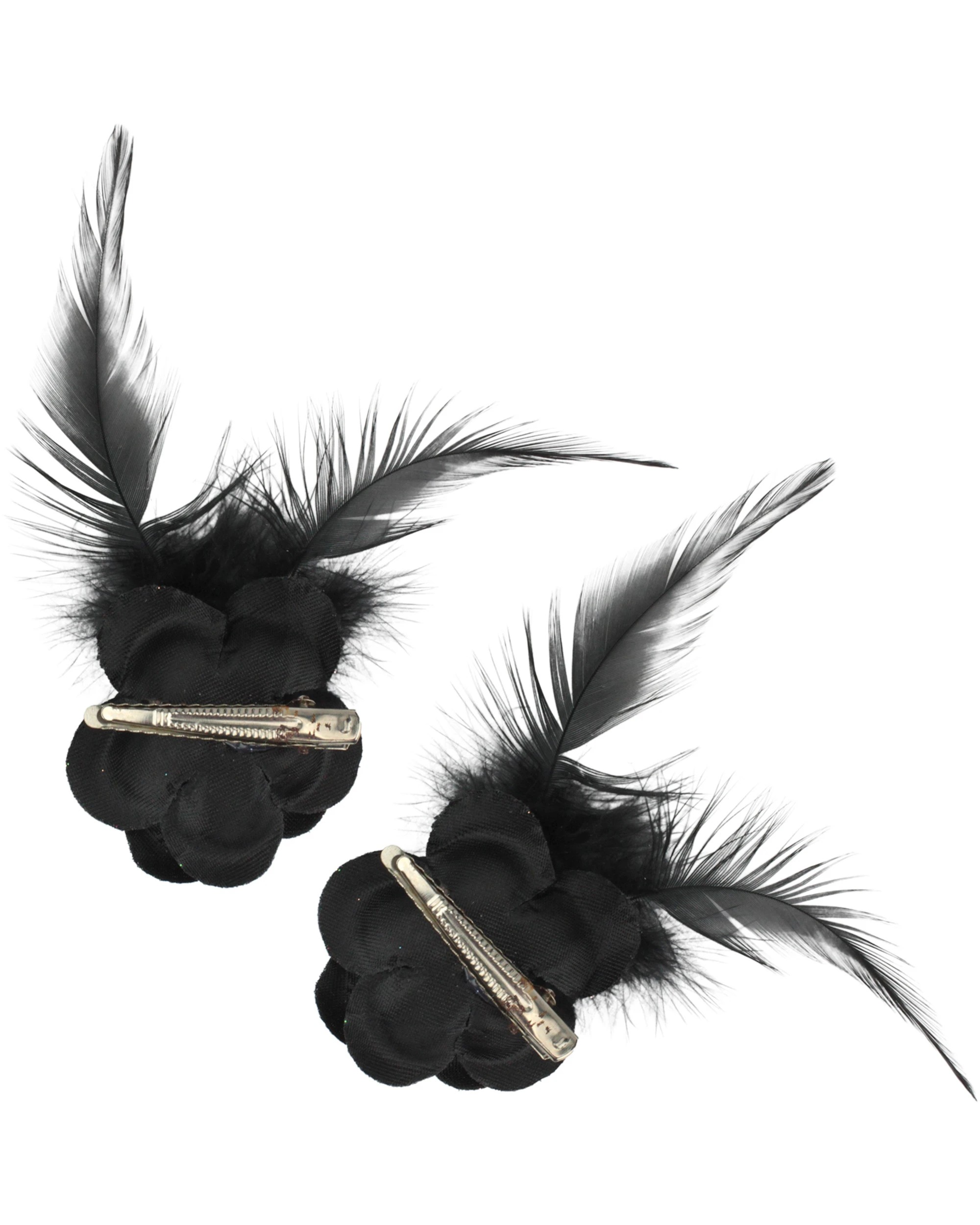 2 JD Party Rose and Feather Hair Clips Pack of 2 - One Size - Black, 2 of 2