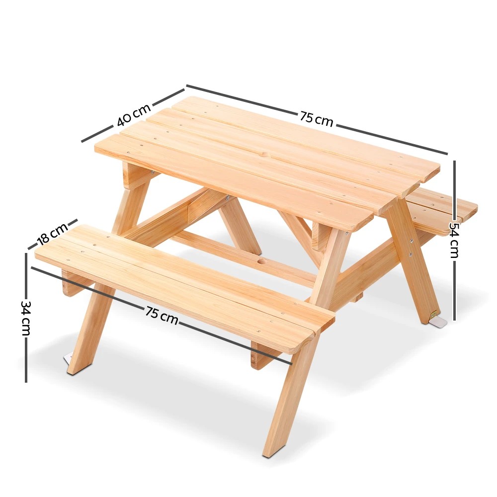 2 Keezi Kids Outdoor Table and Chairs Picnic Bench Set Children en - Natural, 2 of 5