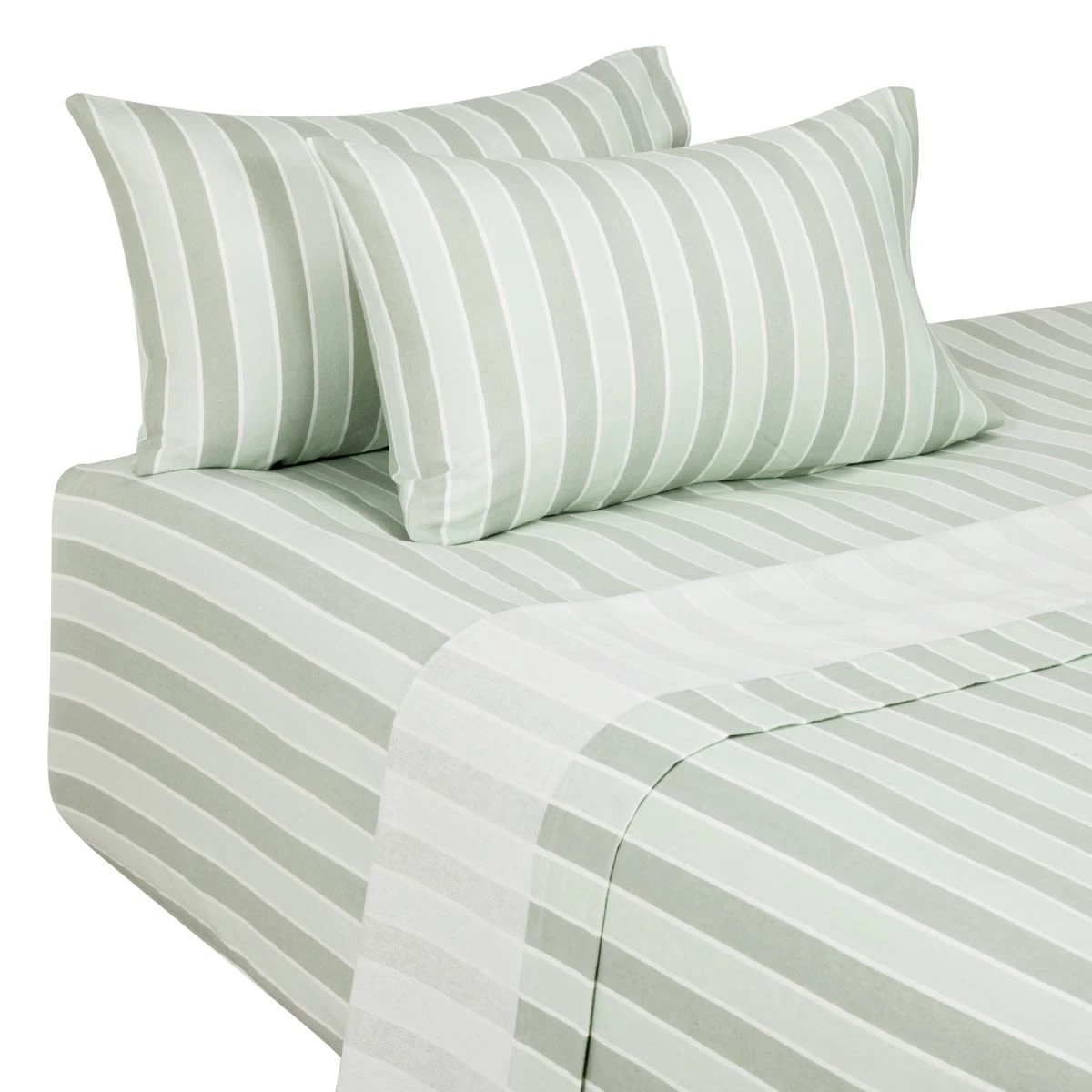 5 Stripe Flannelette Cotton Sheet Set - King Bed, Sage, 5 of 7