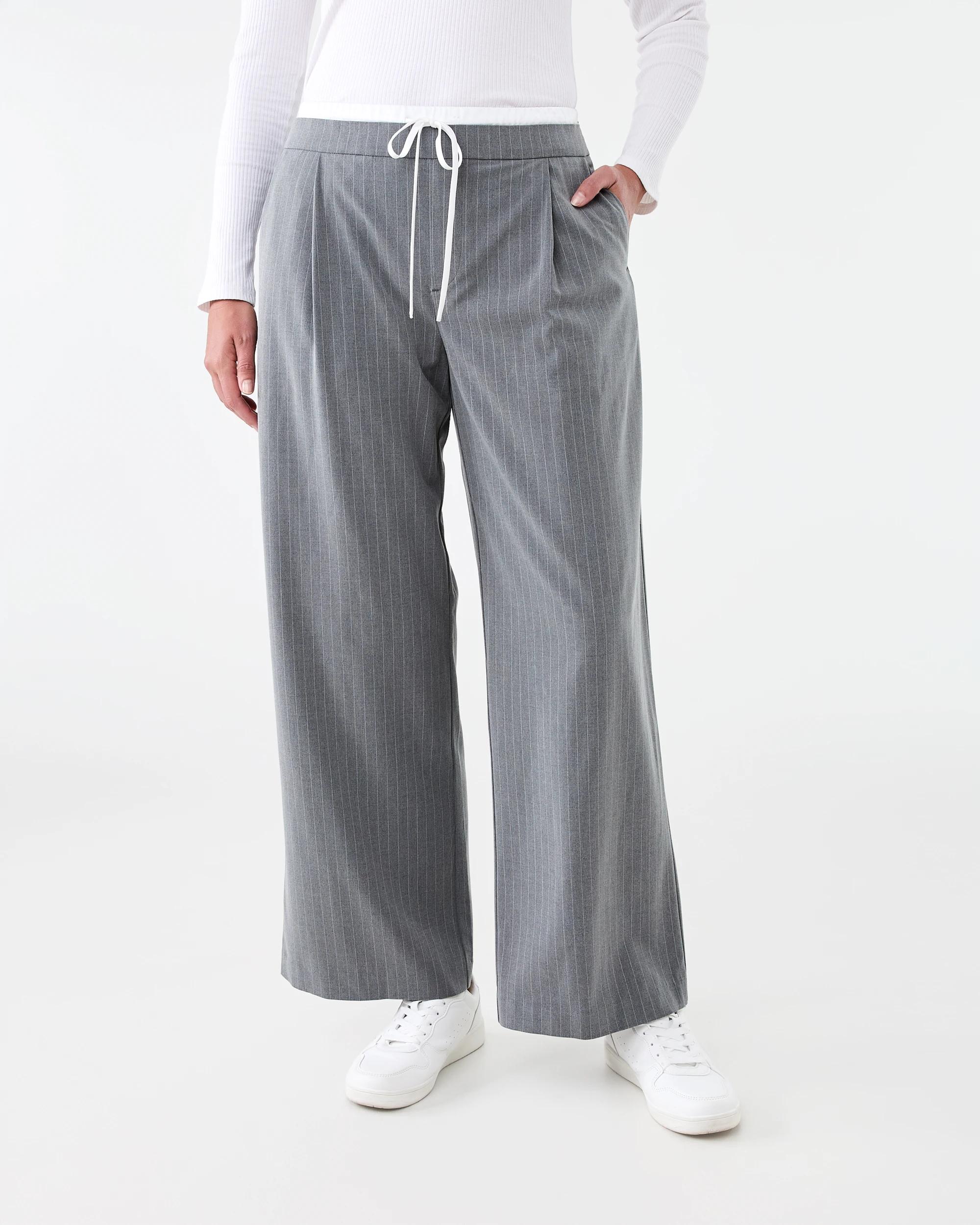 1 Contrast Waistband Tailored Pants Grey Strp, 1 of 6
