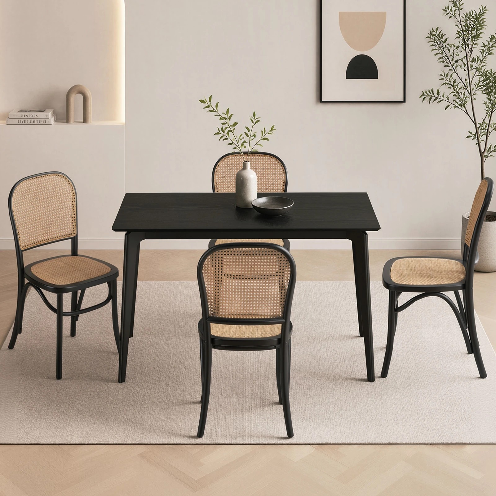 3 Oikiture 5PCS Dining Table Set Rectangle Dining Table and Chairs - Black, 3 of 10