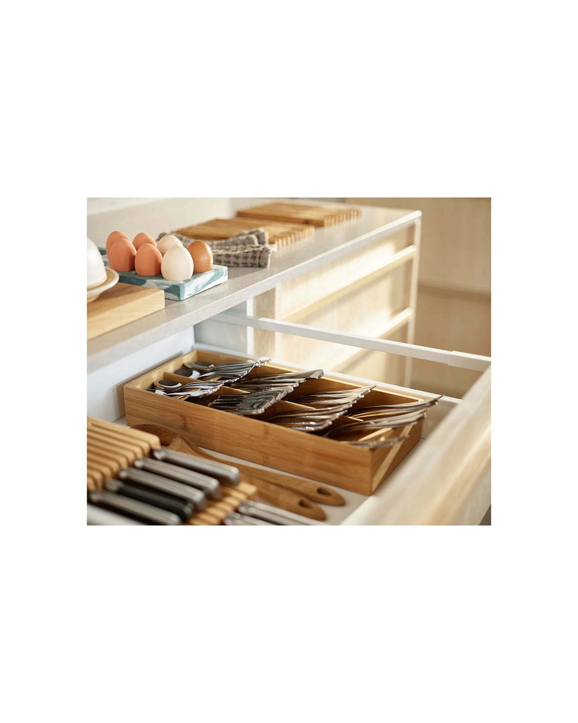 2 Joseph Joseph DrawerStore Bamboo Tiered Cutlery Organiser Large 38cm - Brown, 2 of 7