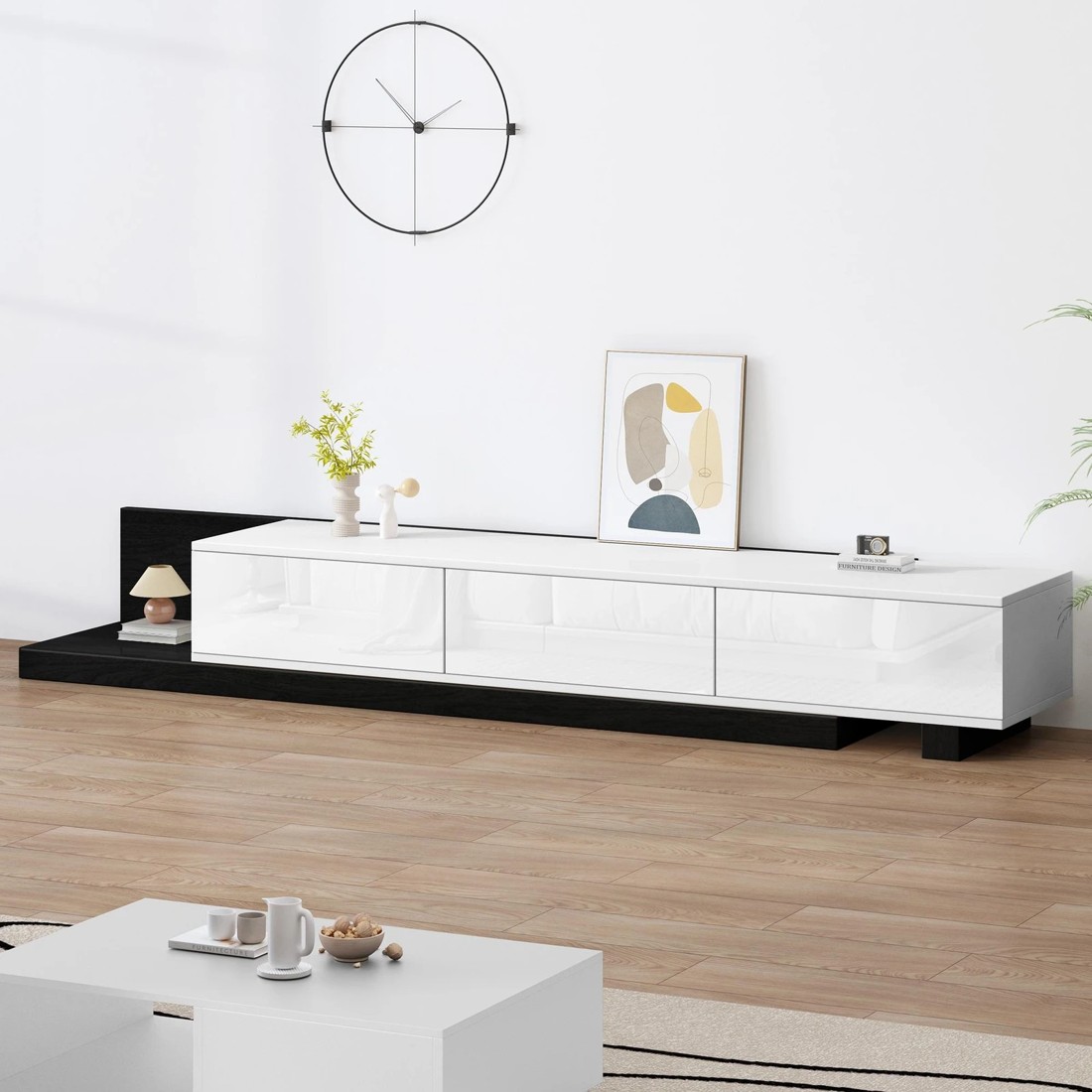 8 Alfordson 200-380cm Extendable Entertainment Unit TV Cabinet Stand Storage Shelf - Black White, 8 of 10