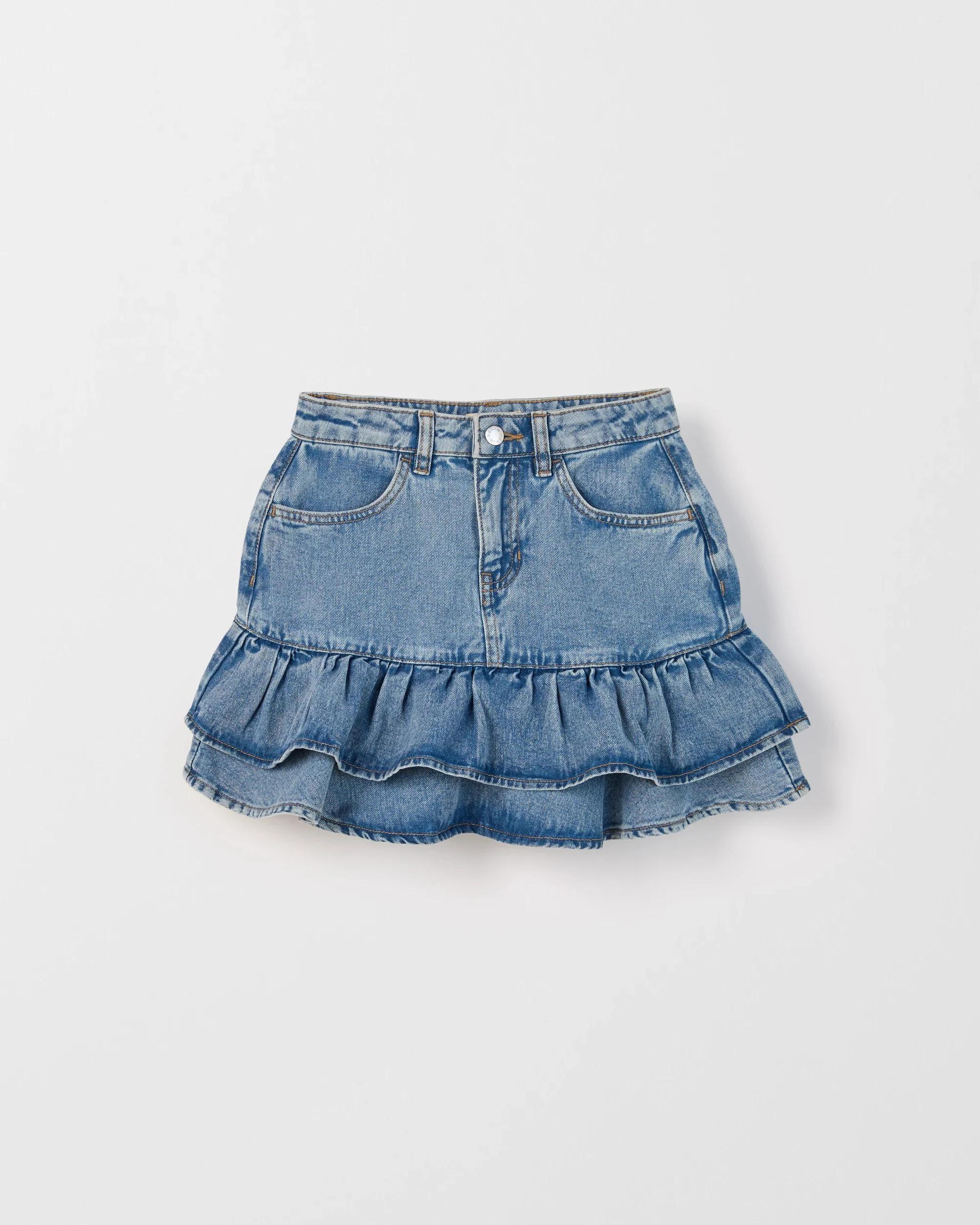 6 Target Kids Denim Frill Hem Skirt MID BLUE, 6 of 7