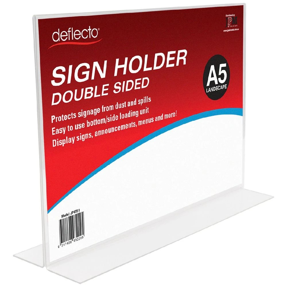 1 Deflecto double-sided T-Shape A5 Sign Holder Landscape, 1 of 1