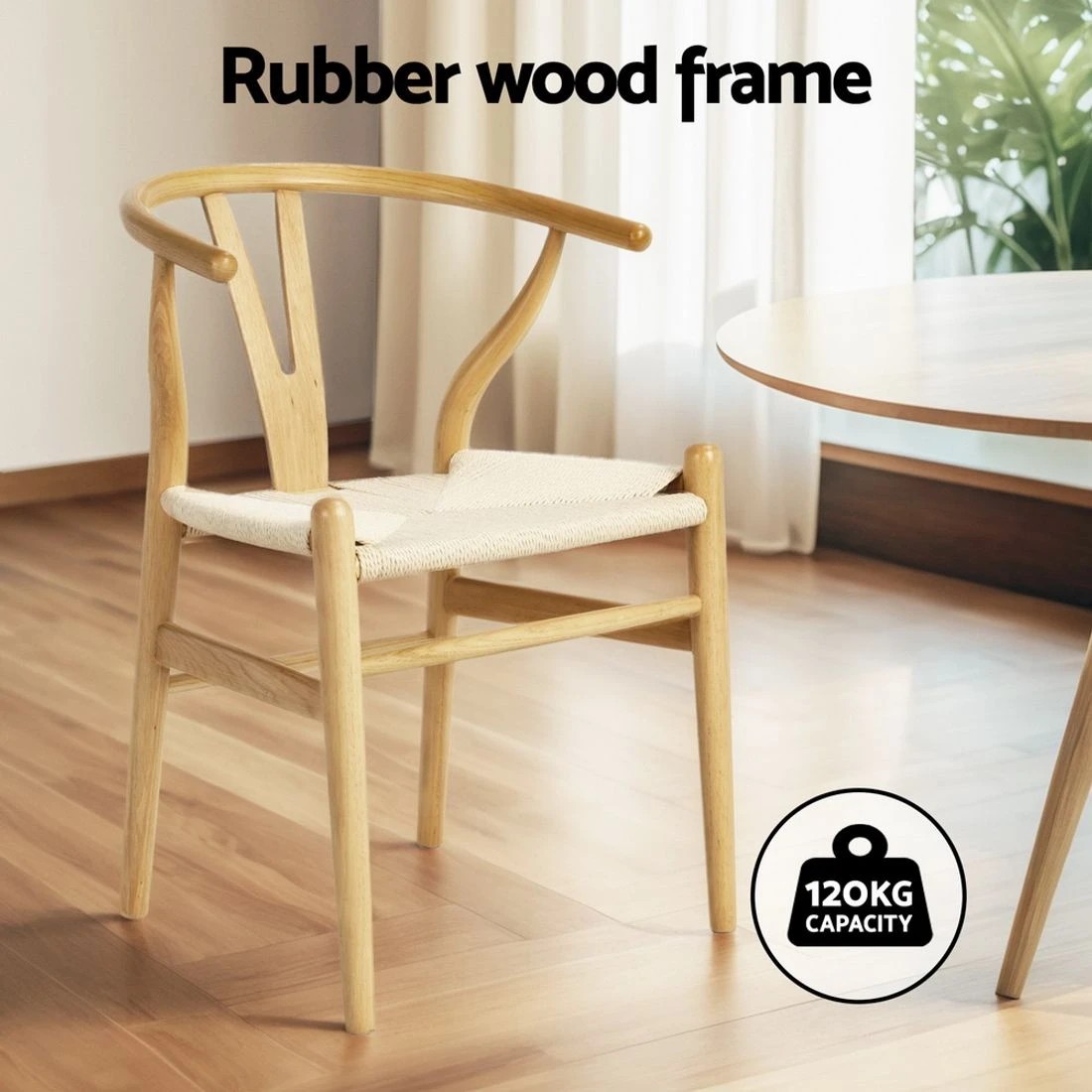 5 Artiss Dining Chair en Rattan Seat Wishbone Back - Natural, 5 of 7