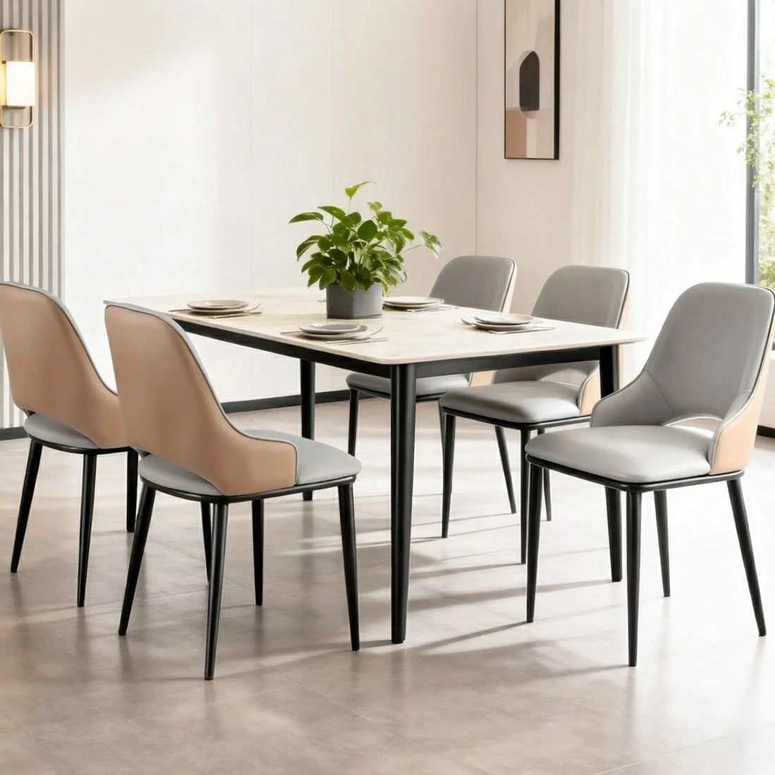 5 Artiss 2x Dining Chairs Hollow PU Leather Kitchen Lounge Cafe Accent Chair - Beige, 5 of 6