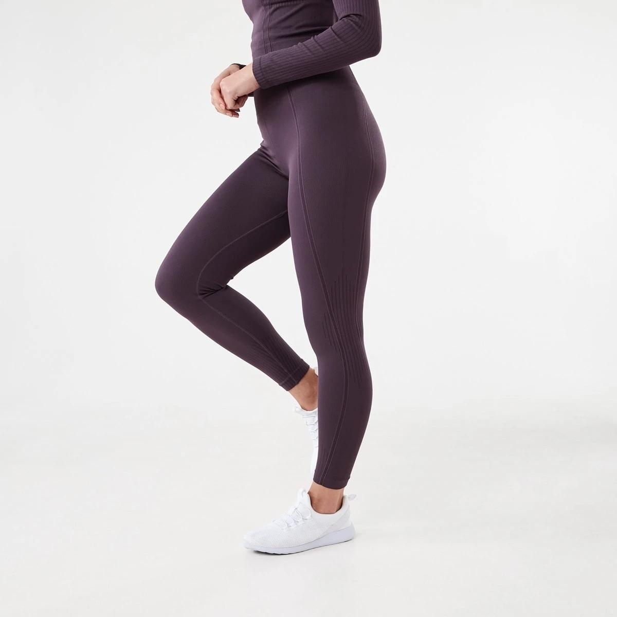 2 Active Womens Seamfree Ribbed Panel Leggings Pur Raisin, 2 of 5