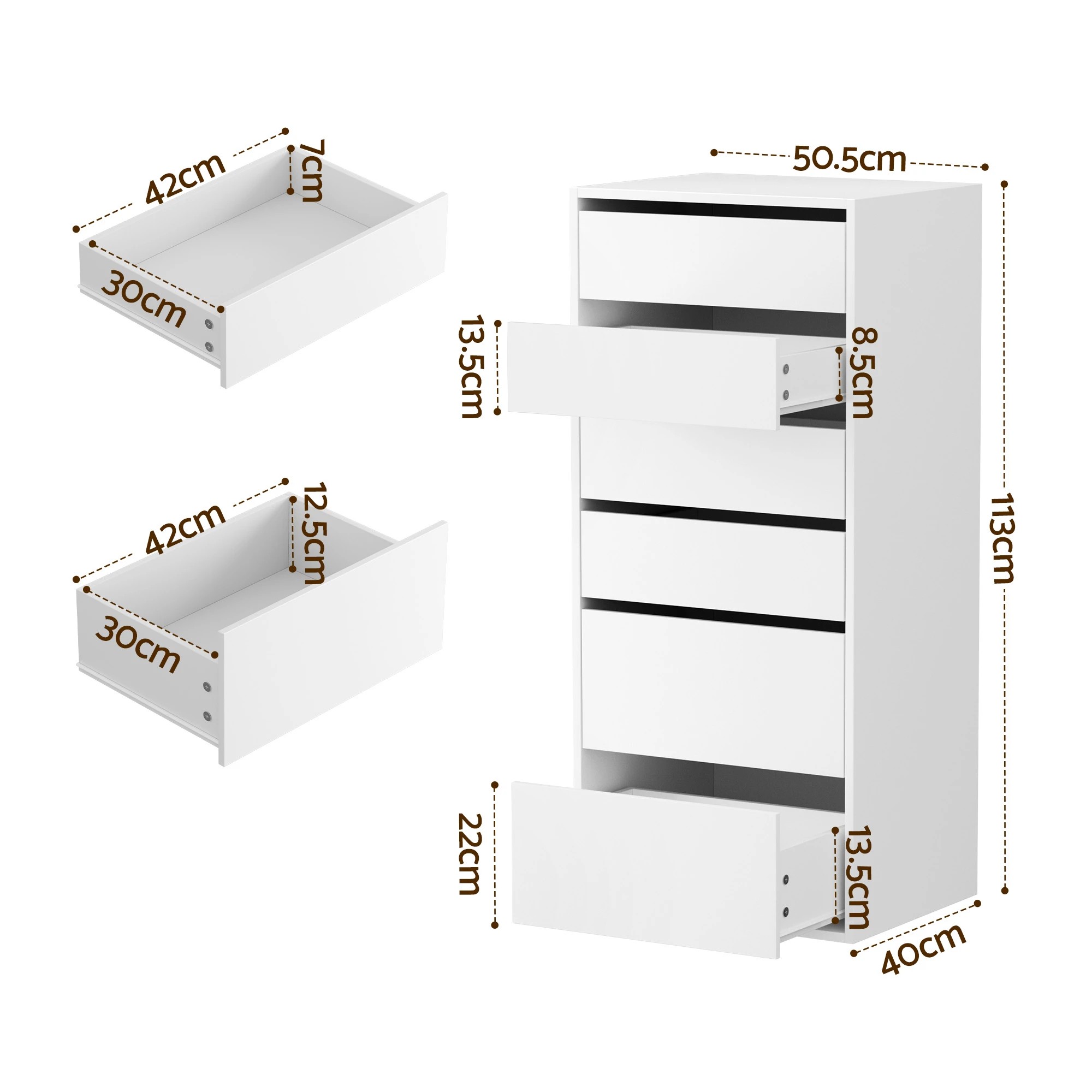 6 Artiss 2x Chest of 6 Drawers Dresser Tallboy - White, 6 of 7