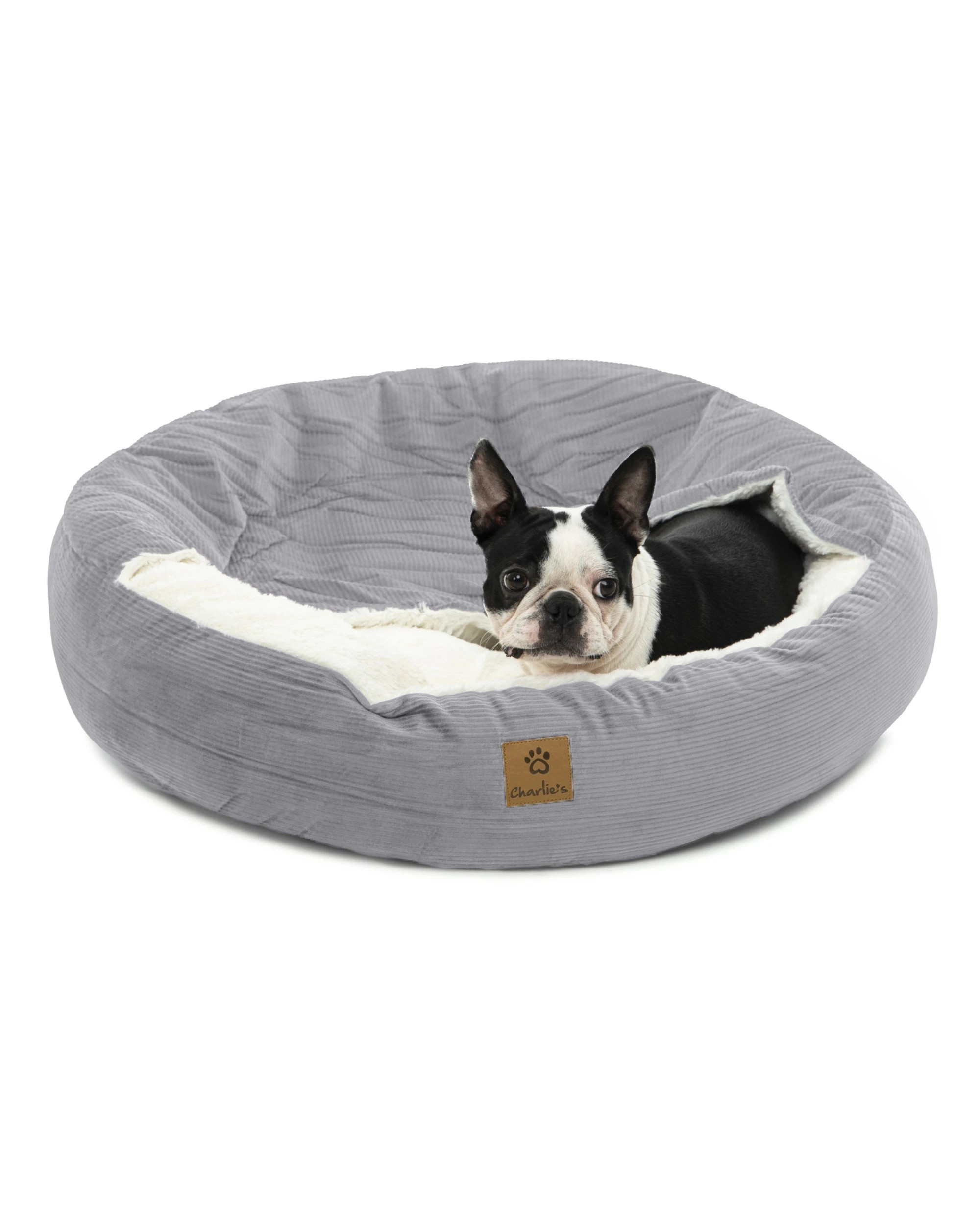 Charlie's Snookie Hooded Corduroy Calming Dog Bed Large - Dove Grey - Kmart
