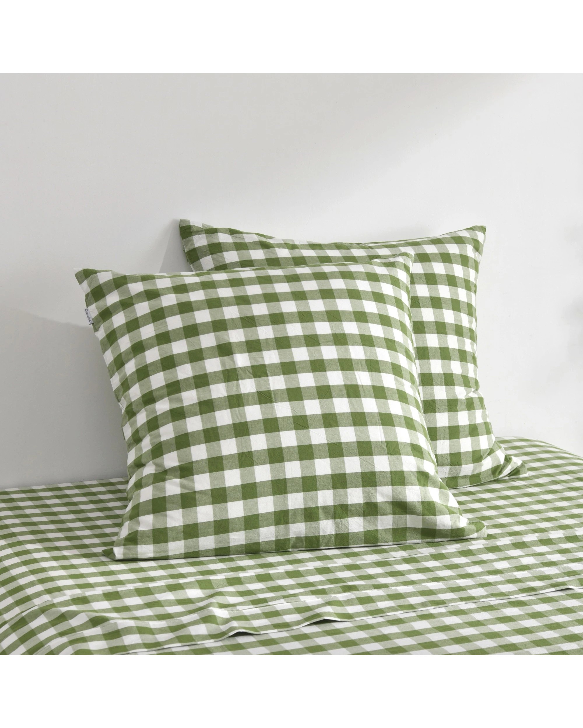 1 Dreamaker Twin Pack Lola Yarn Dyed Washed Cotton Gingham Euro Pillowcase - Olive, 1 of 5
