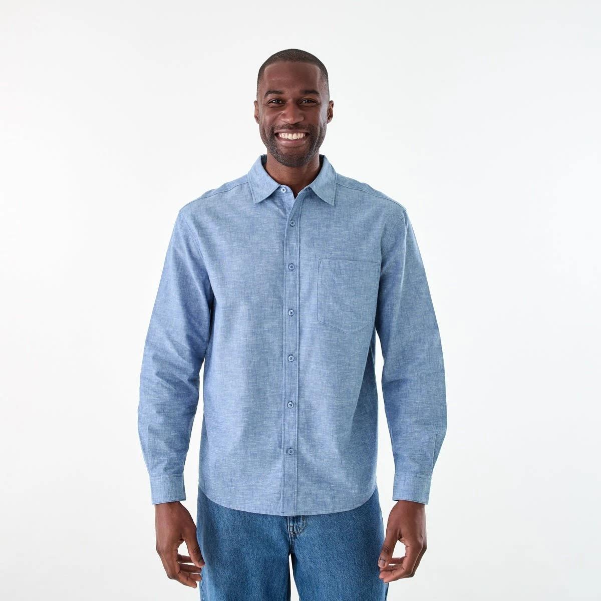 1 Long Sleeve Cotton Linen Shirt FELICIA BLUE YD, 1 of 6