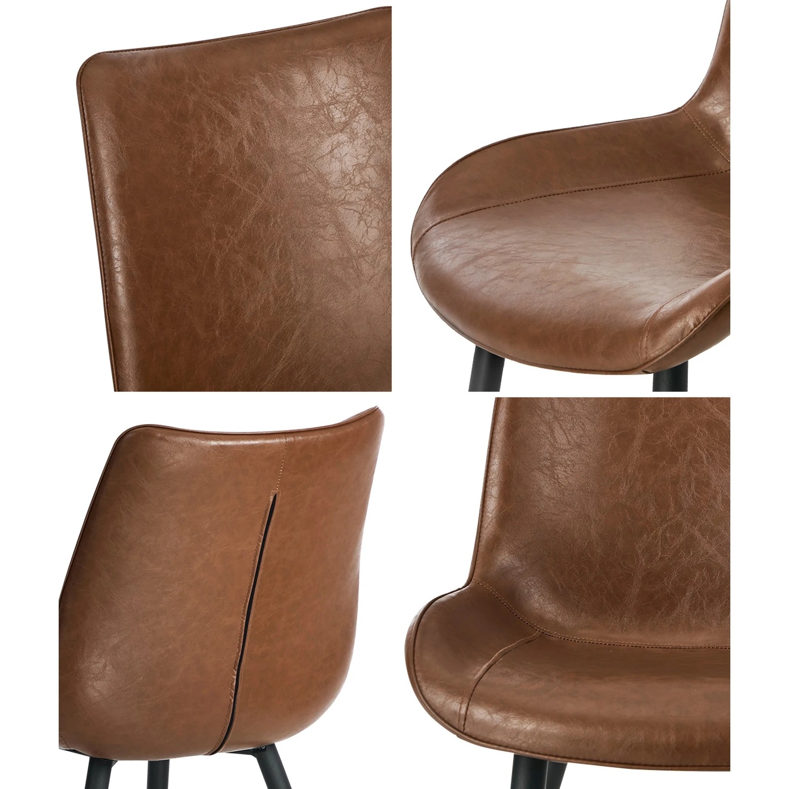 6 Oikiture 2x Dining Chairs Kitchen Accent Chairs Upholstered PU Leather - Brown, 6 of 10