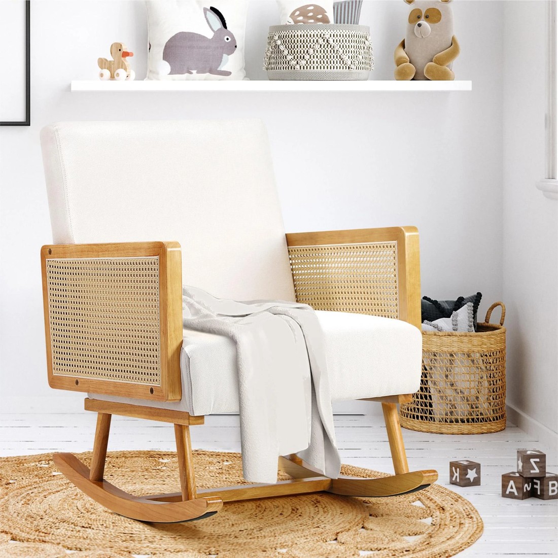 3 Oikiture Rocking Chair Nursing Armchair Linen Accent Chairs Pe Rattan
 - Beige, 3 of 10