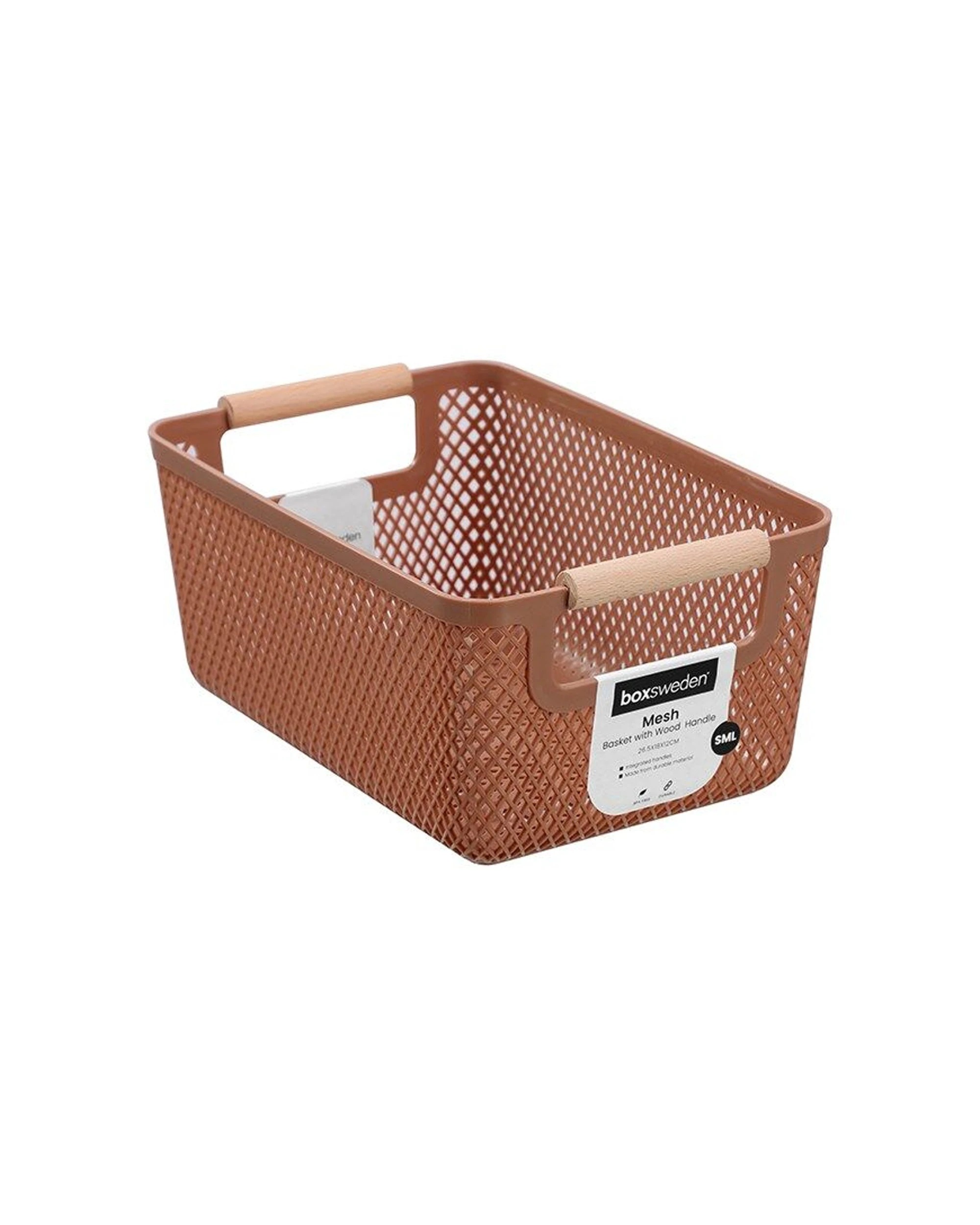 7 Boxsweden 6PK Mesh Plastic Basket Wood Handle Small 26.5x18x12cm - Multi, 7 of 7