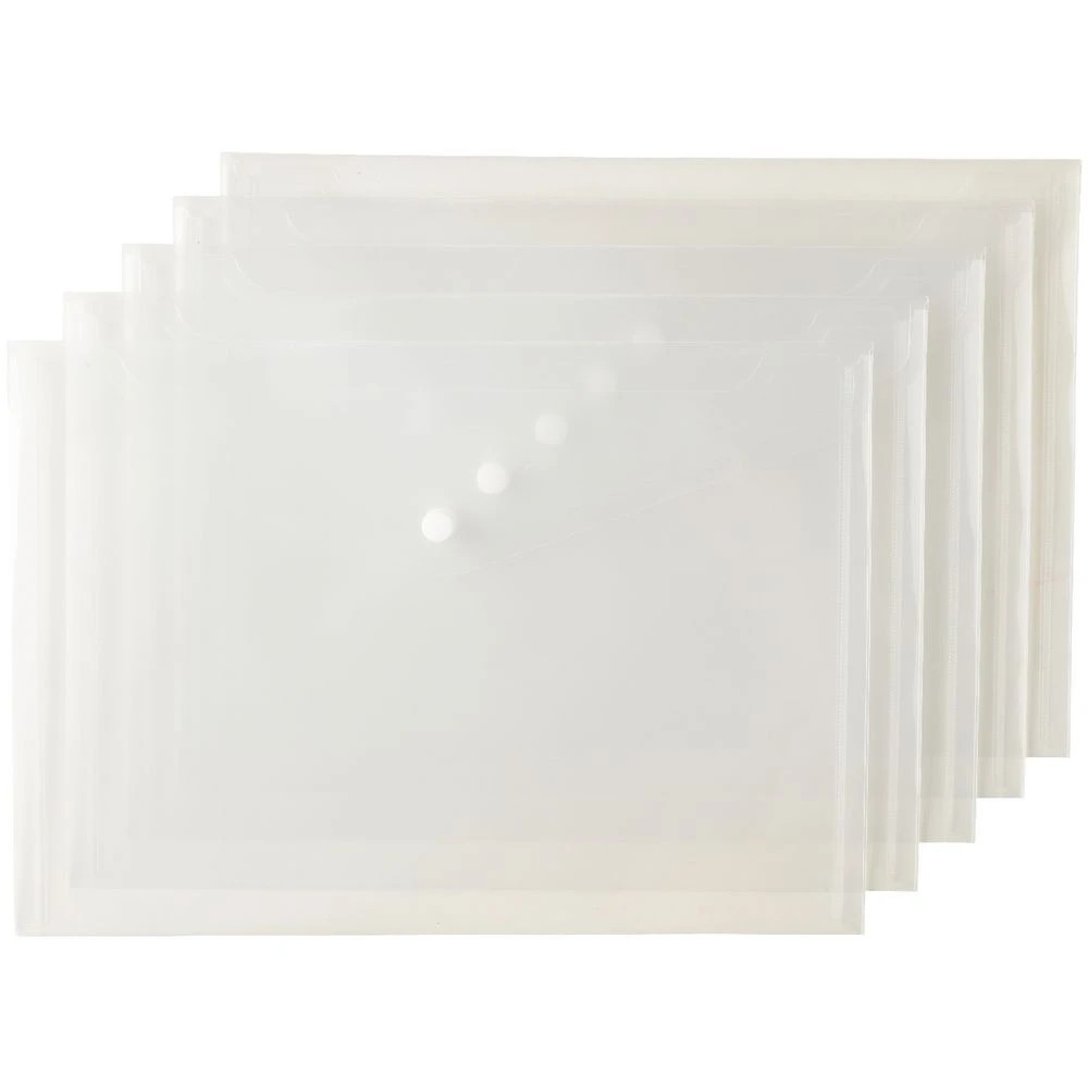 2 Keji Document Wallet A4 Button Closure Clear 5 Pack, 2 of 3