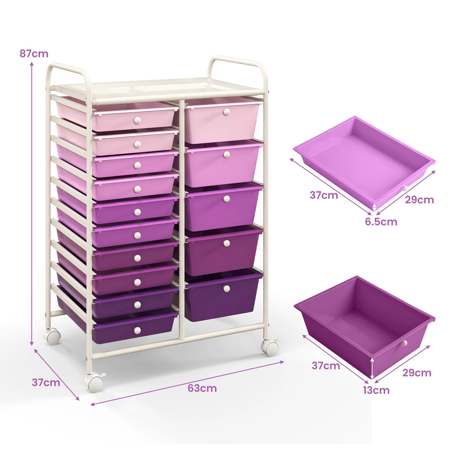 2 Costway 15 Drawers Rolling Storage Cart Mobile Utility Trolley - Purple, 2 of 6