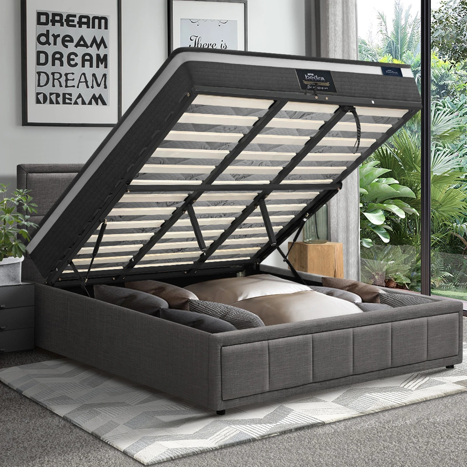 5 Oikiture Bed Frame King Size Gas Lift Storage With Mattress Set BOSS - Grey, 5 of 8