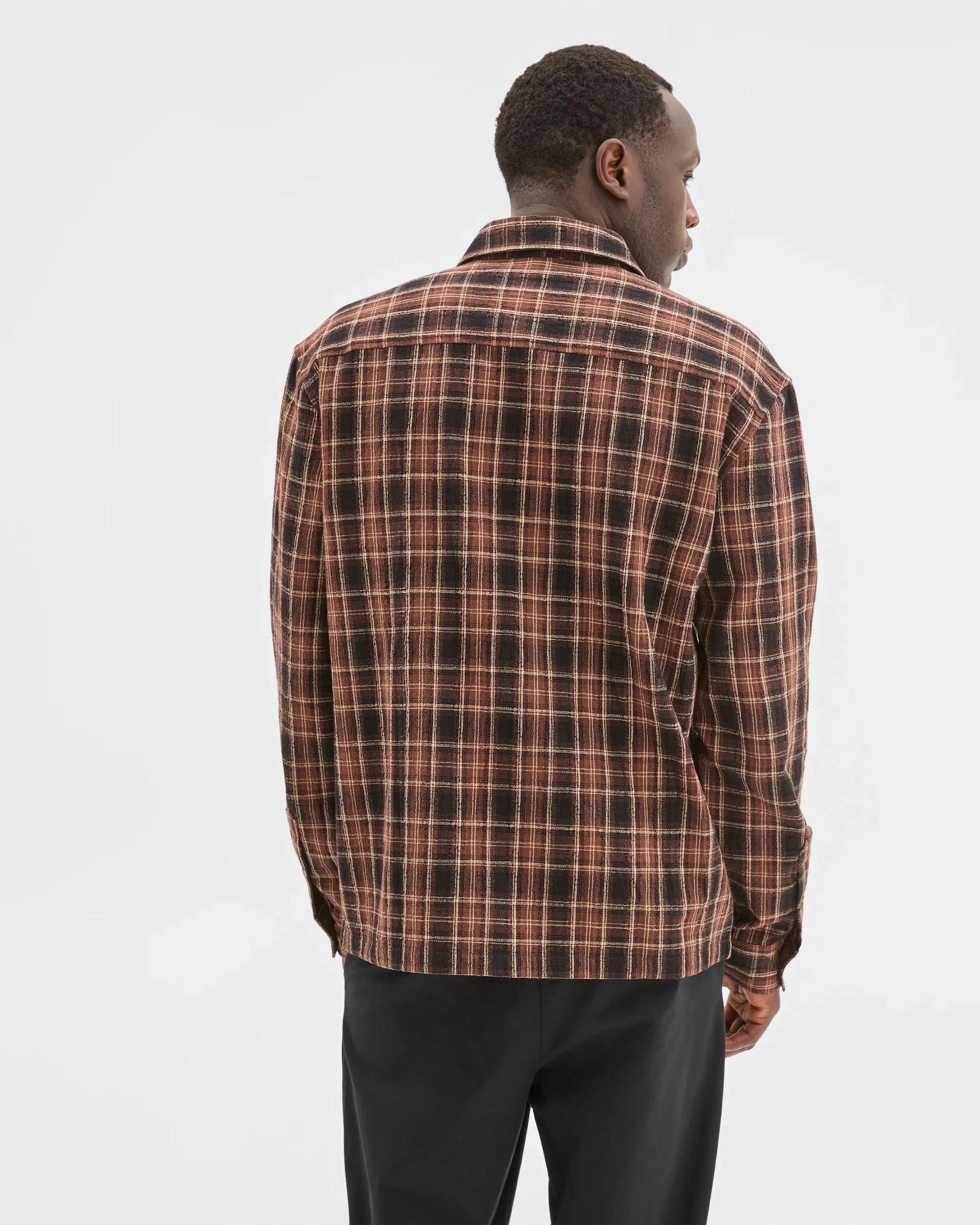 6 Commons Australian Cotton Boxy Fit Long Sleeve Textured Shirt TAN LARGE CHECK, 6 of 7