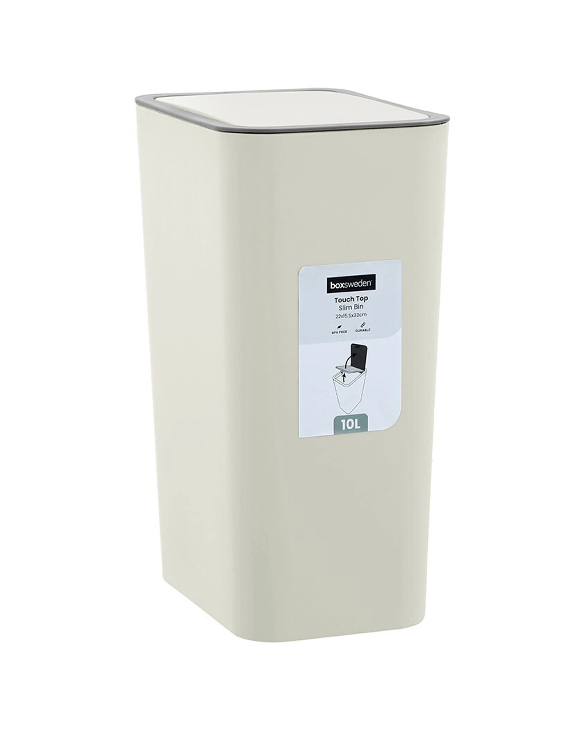 1 Boxsweden Touch Top Rubbish Bin Rectangle 10L - White, 1 of 7