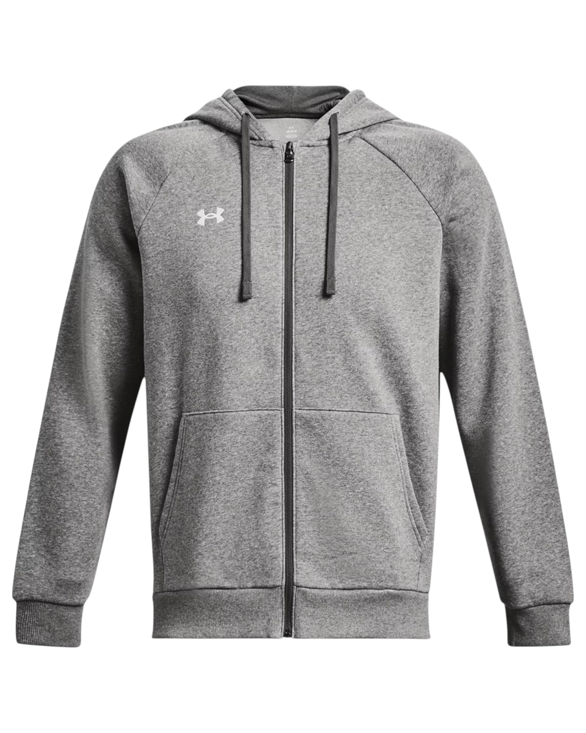 1 Under Armour Mens Rival Fleece Full Zip Grey Hooded Jacket GREY, 1 of 5
